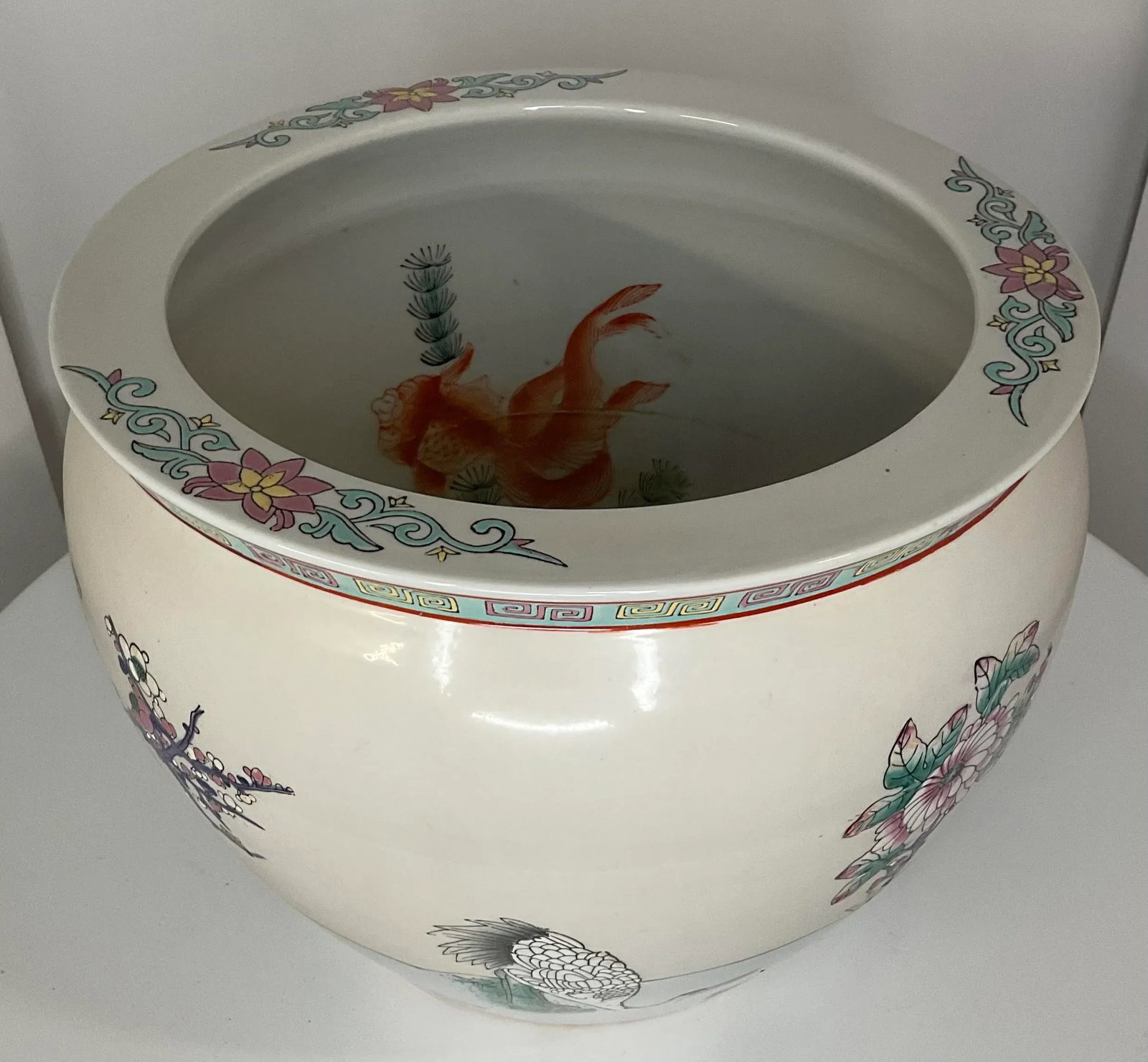 Mid 20th Century Floral Jardiniere With Greek Key Border - 10