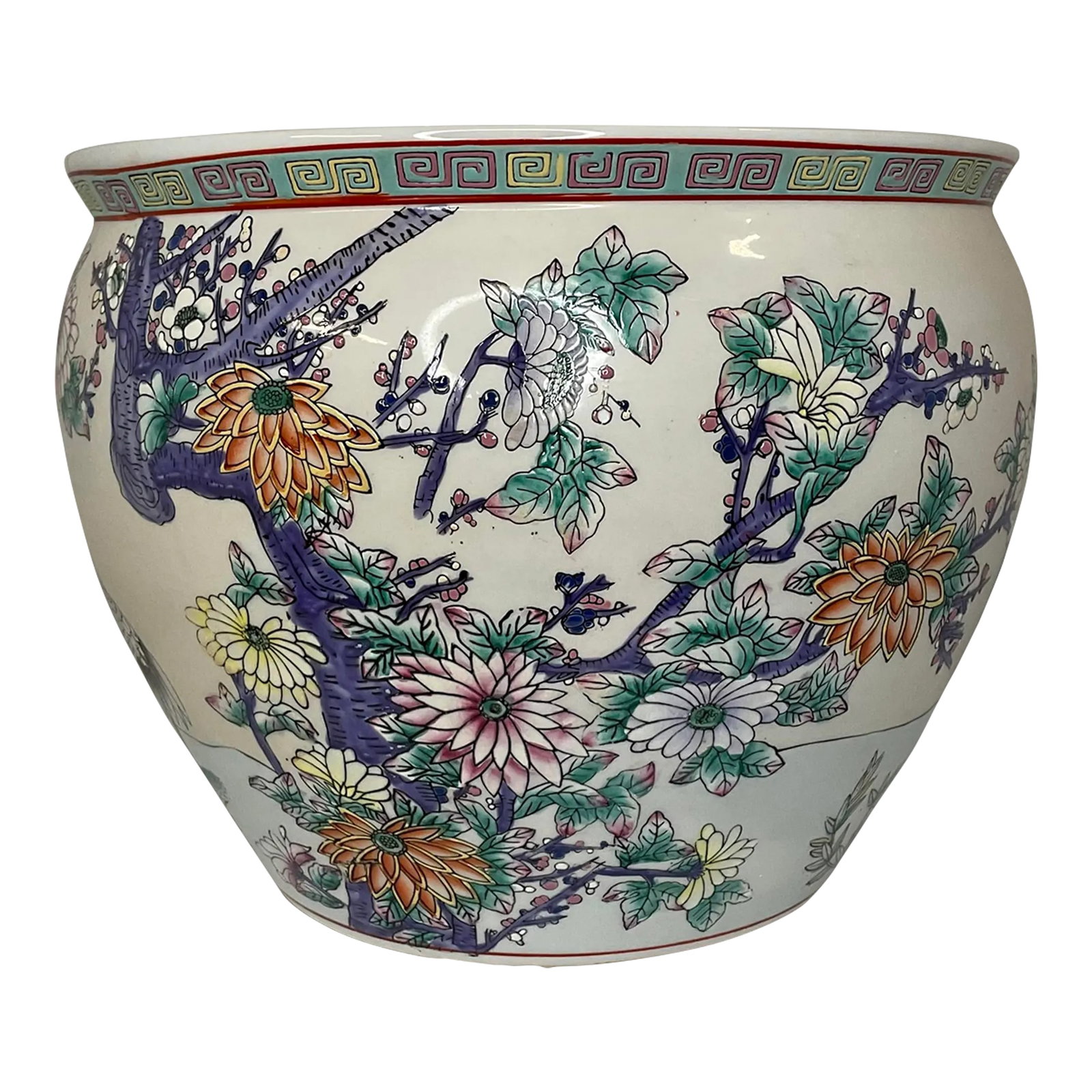 Mid 20th Century Floral Jardiniere With Greek Key Border (1 of 12)
