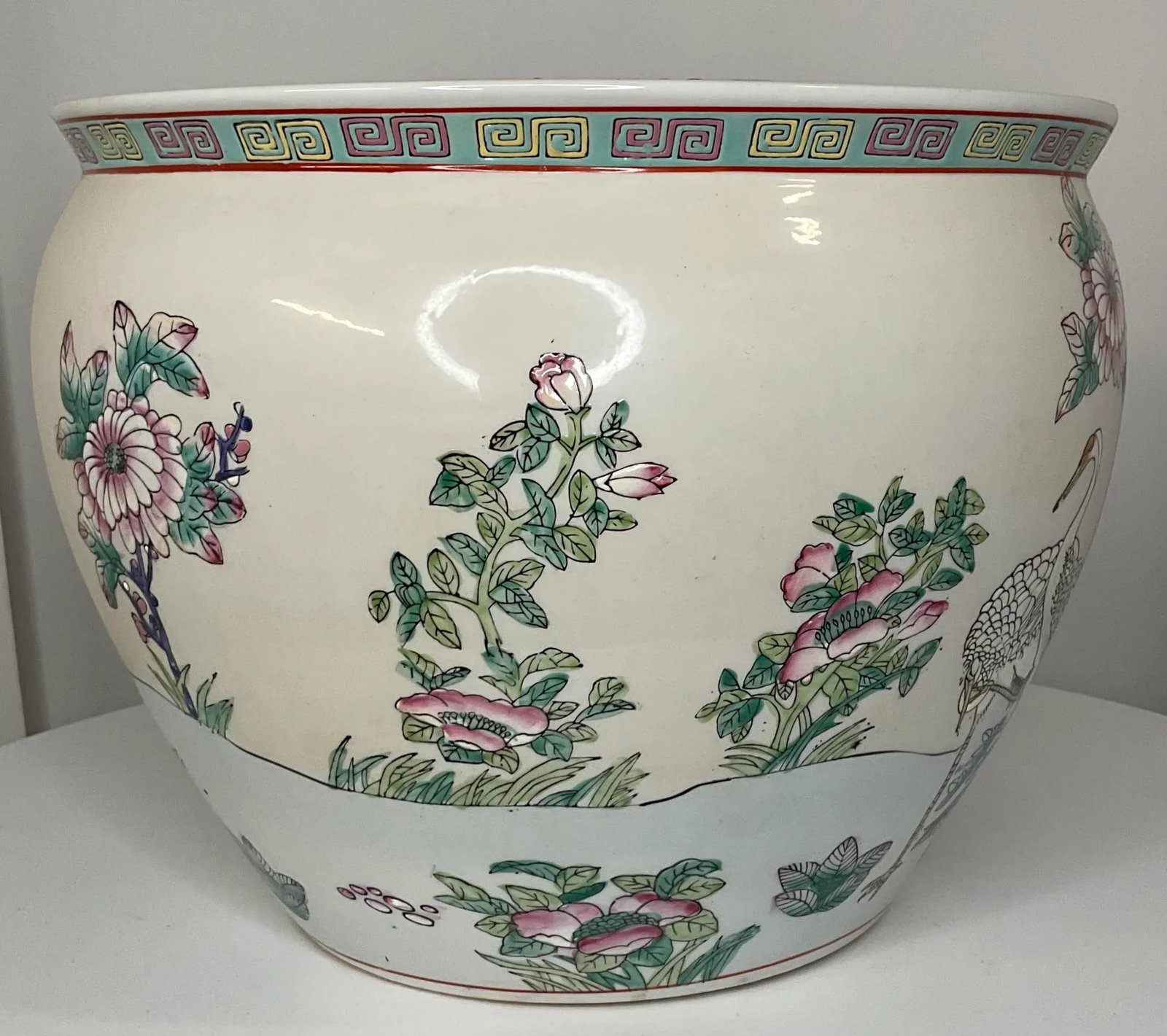 Mid 20th Century Floral Jardiniere With Greek Key Border - 3
