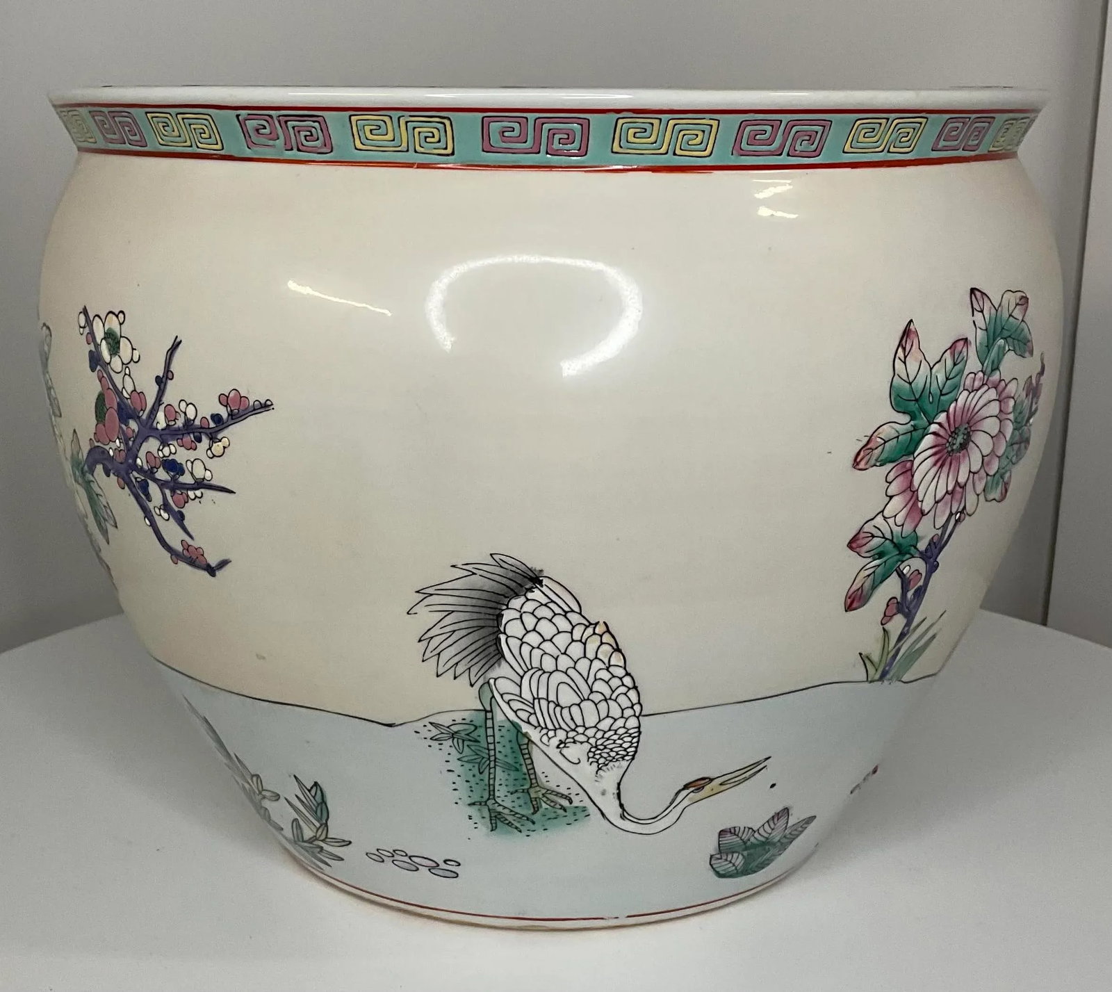 Mid 20th Century Floral Jardiniere With Greek Key Border - 4