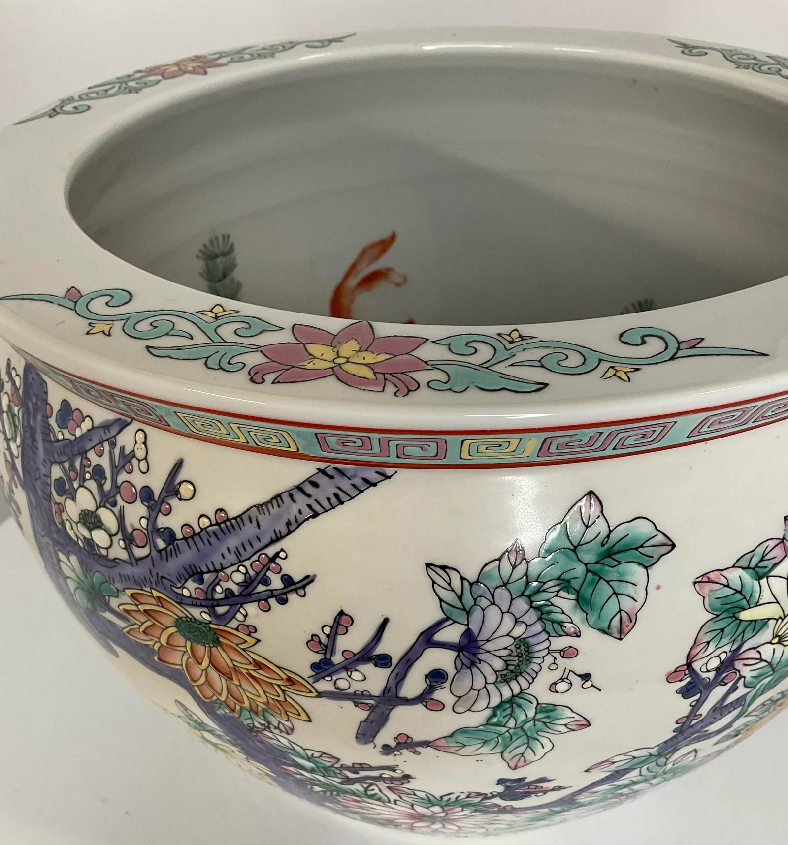Mid 20th Century Floral Jardiniere With Greek Key Border - 7