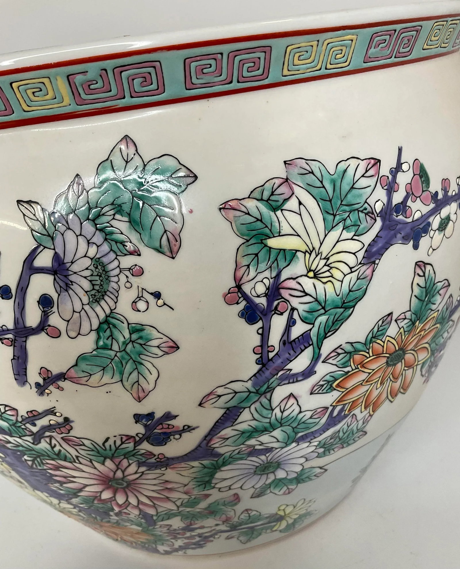 Mid 20th Century Floral Jardiniere With Greek Key Border - 8