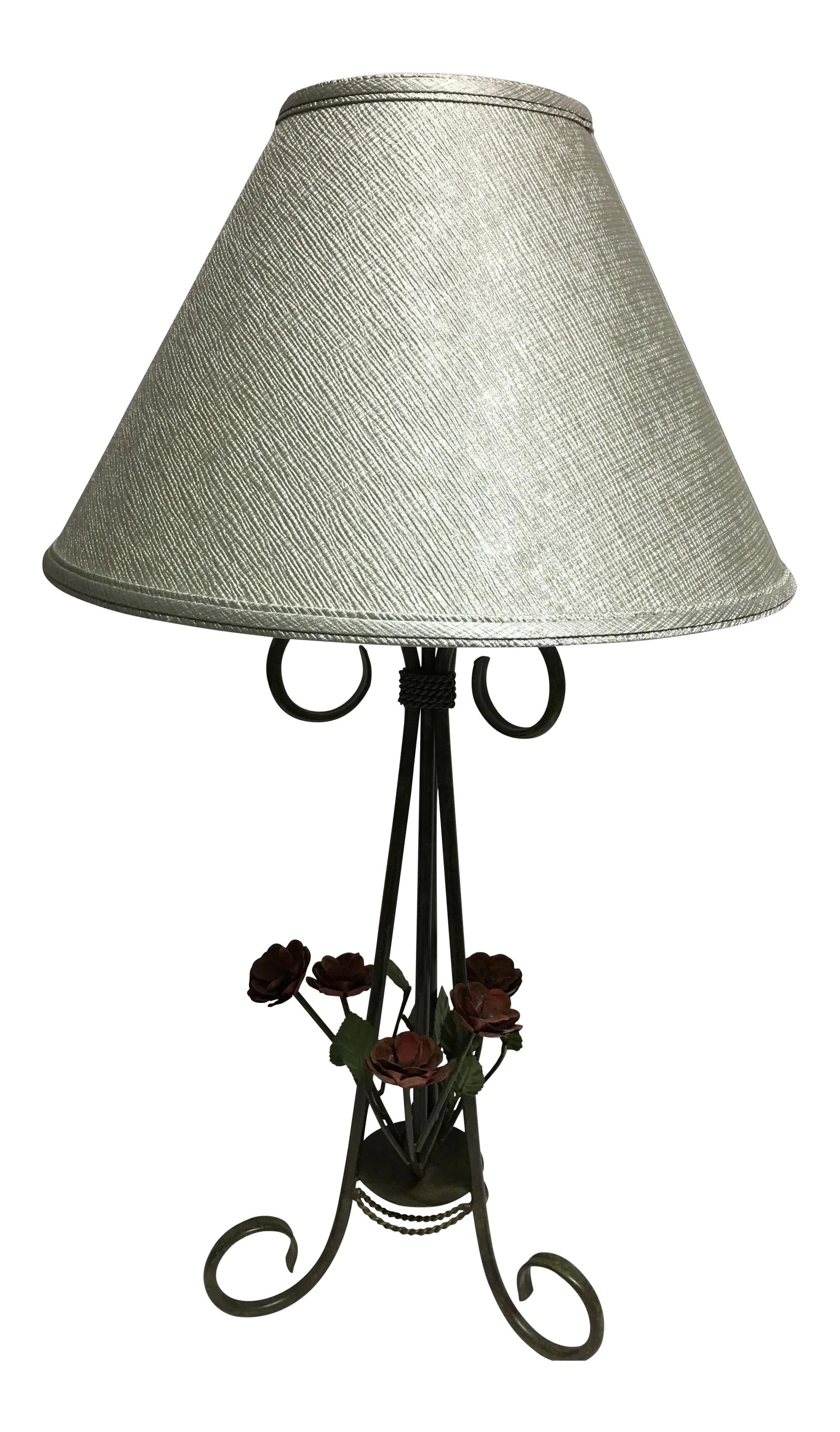 Floral Tole Table Lamp With Celery Green Shade: Charming green Tole lamp with red roses, and a celery green shade . Green finial , measures 22.75" to socket . Excellent condition . Thank you for looking ! Condition: Condition Notes: Excellent -