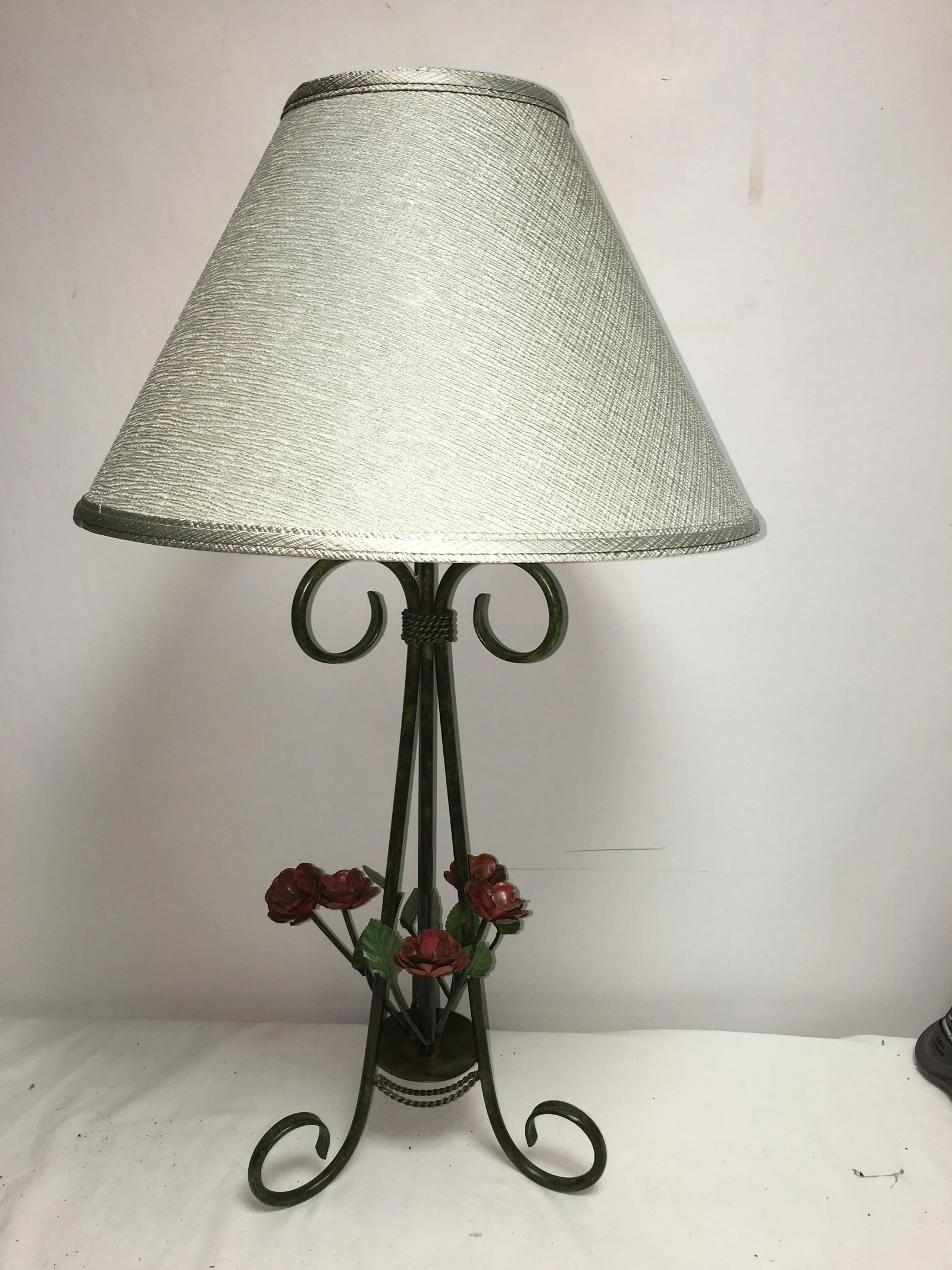 Floral Tole Table Lamp With Celery Green Shade - 6