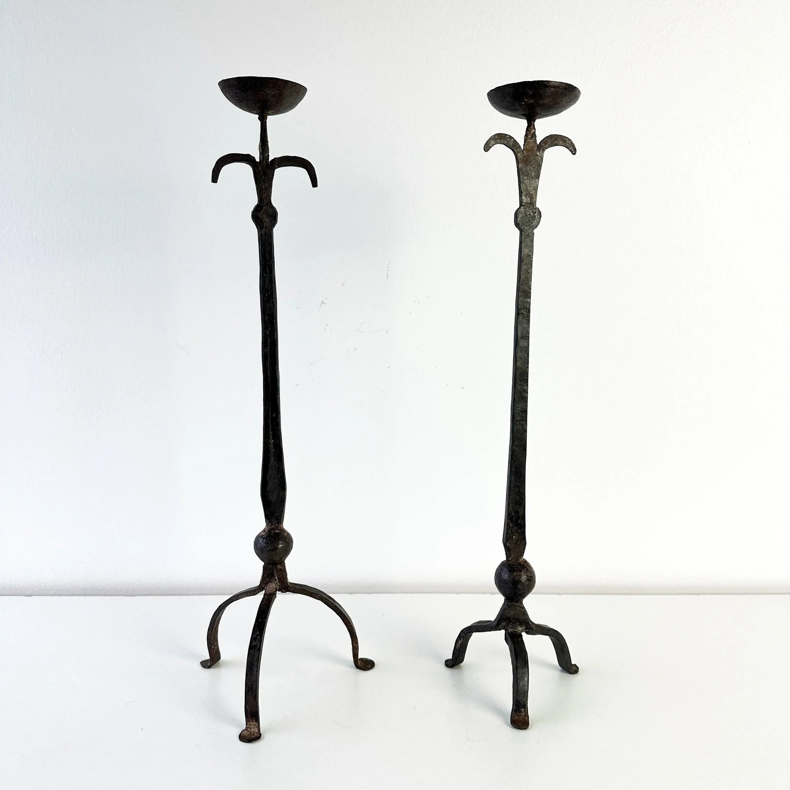 Brutalist Hand Forged Iron Candle Holders - 2