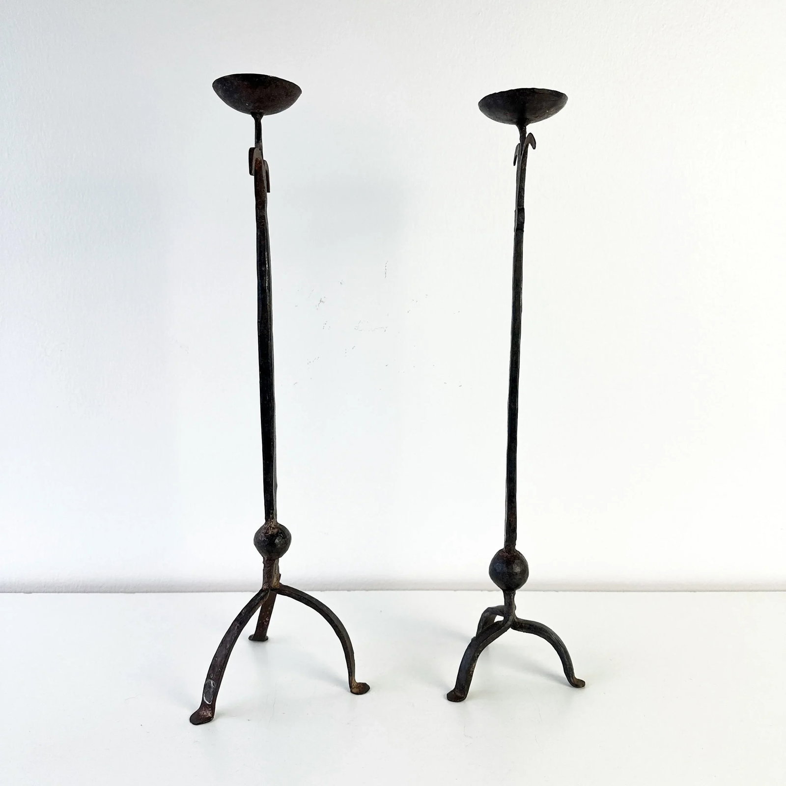 Brutalist Hand Forged Iron Candle Holders - 3