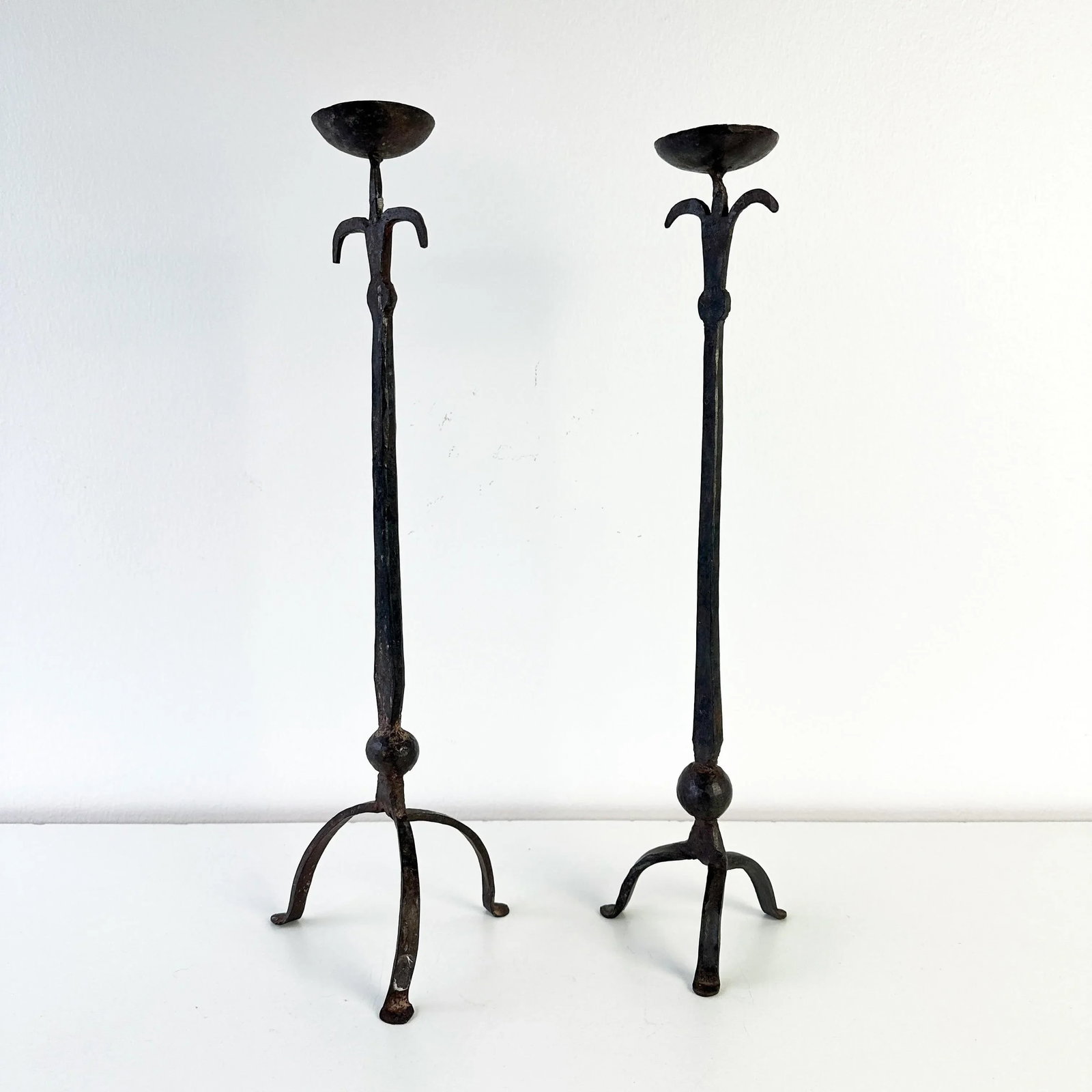 Brutalist Hand Forged Iron Candle Holders - 4
