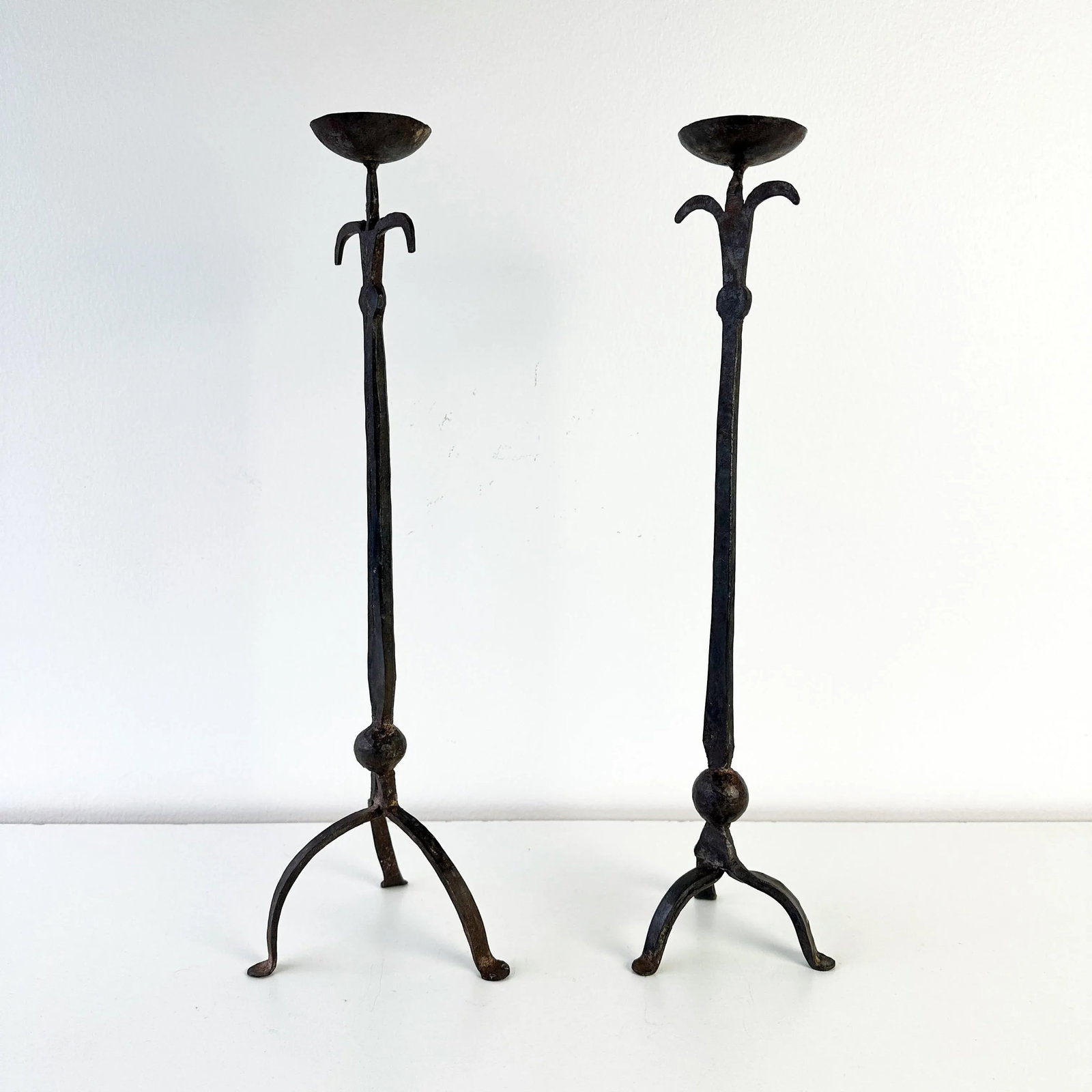 Brutalist Hand Forged Iron Candle Holders - 5