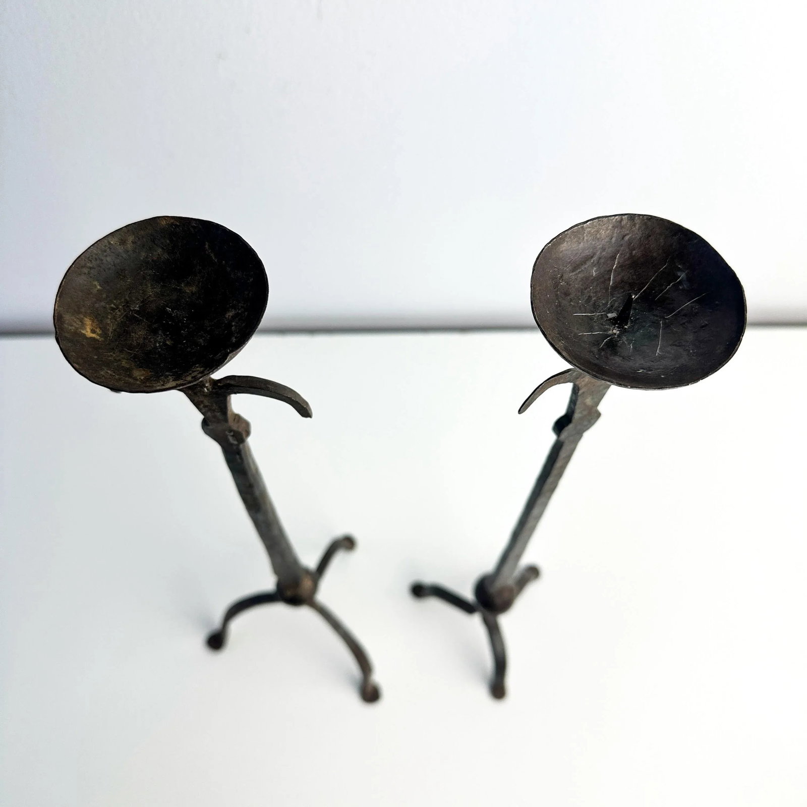 Brutalist Hand Forged Iron Candle Holders - 9
