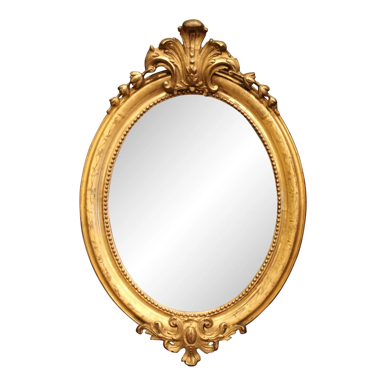 19th Century French Louis XV Oval Giltwood Mirror With Shell Decor (1 of 9)