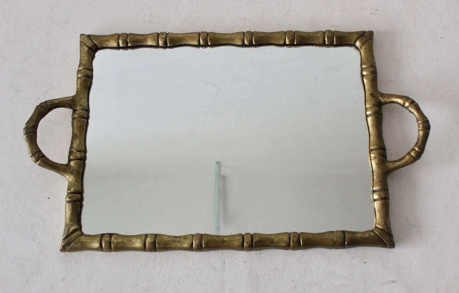 Vintage Modern Brass Finish Metal Faux Bamboo Mirrored Cocktail Serving Tray - 5