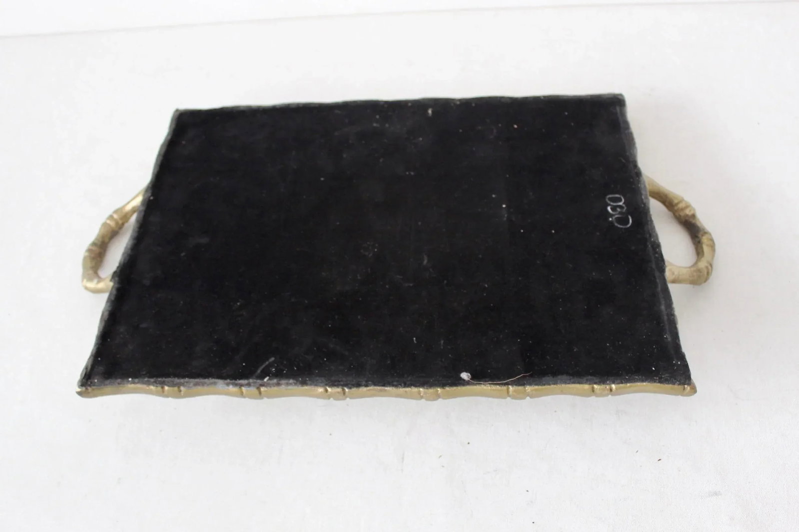 Vintage Modern Brass Finish Metal Faux Bamboo Mirrored Cocktail Serving Tray - 6