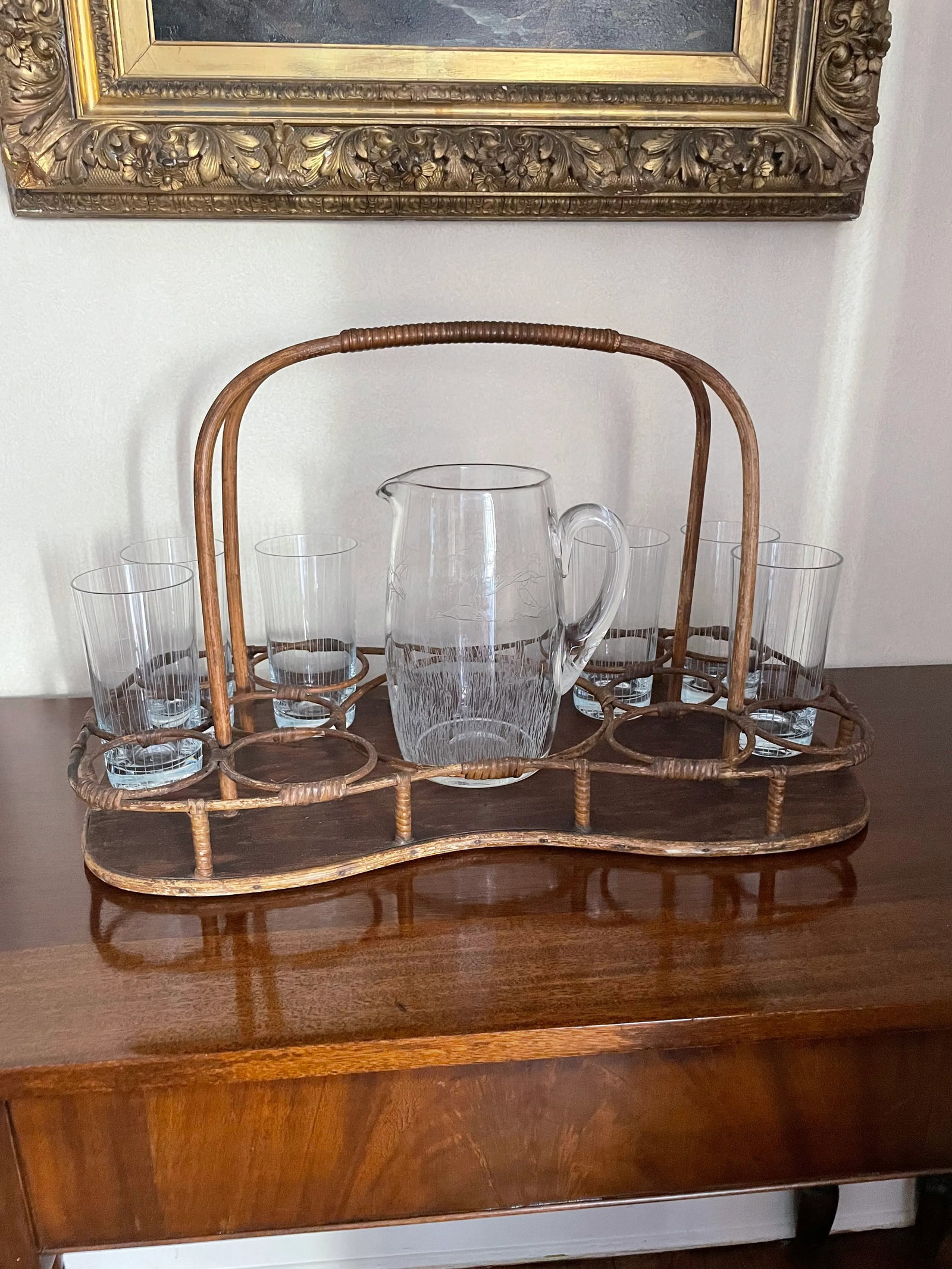 Antique Bamboo and Rattan Drinks Caddy - 6