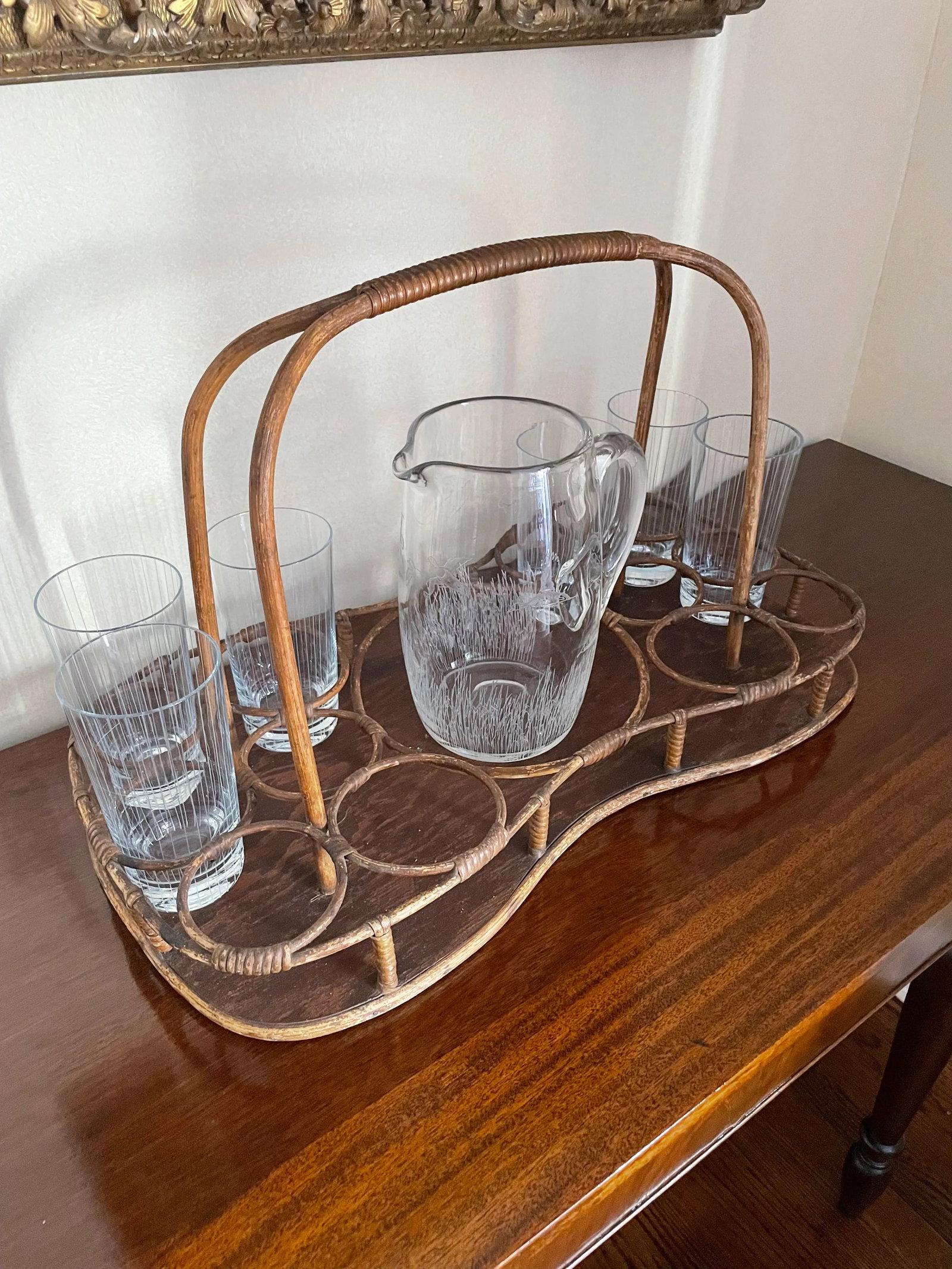 Antique Bamboo and Rattan Drinks Caddy - 7