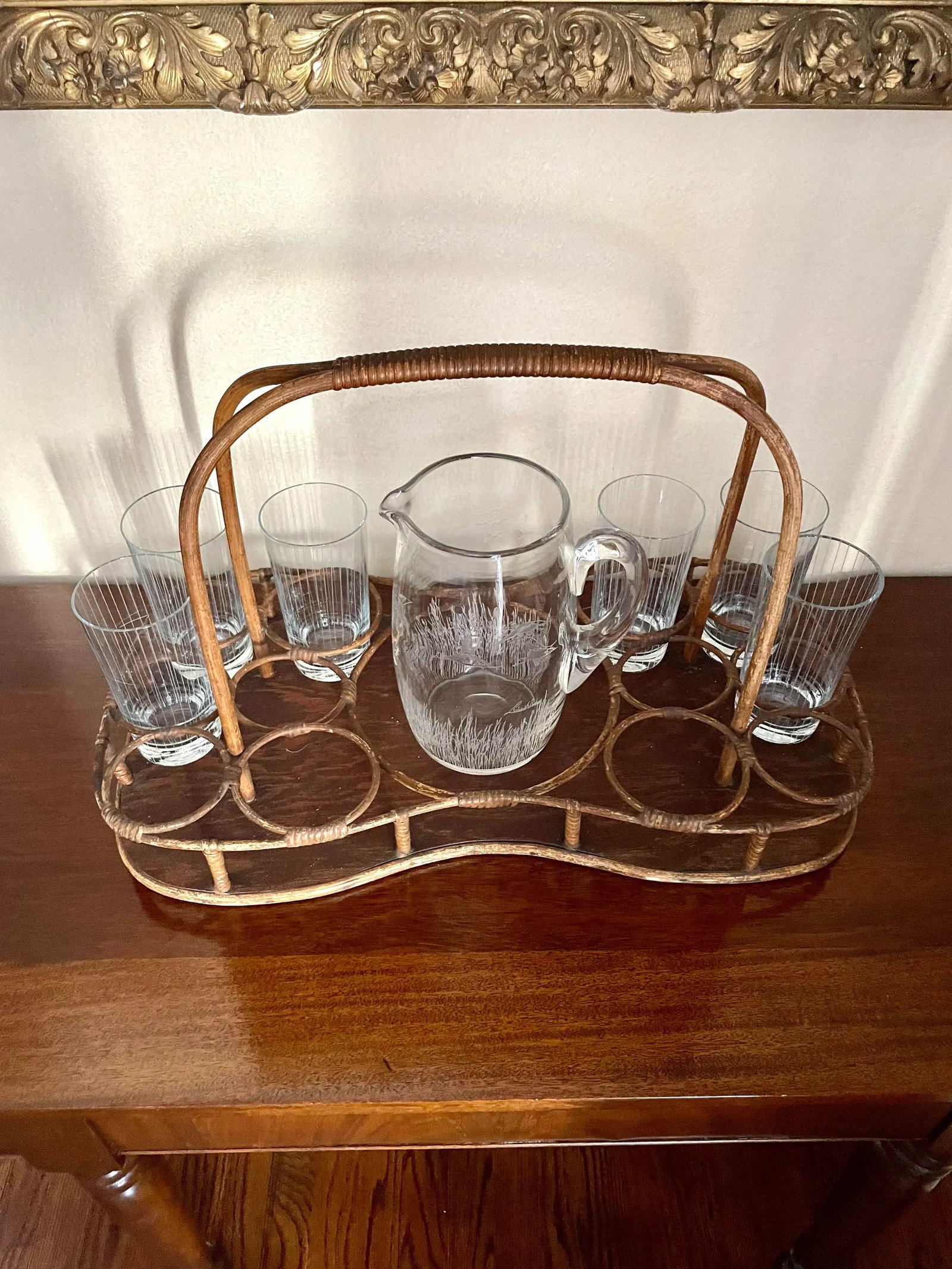 Antique Bamboo and Rattan Drinks Caddy - 8
