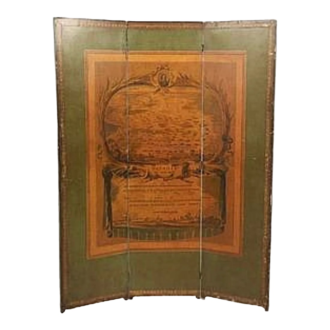 Vintage French Three-Panel Folding Screen - Battle of Rocroi, C. 1920s: A striking vintage French three-panel folding screen dating to approximately the 1920s, featuring a large historic battle scene depicting the Battle of Rocroi of 1643. The central composition
