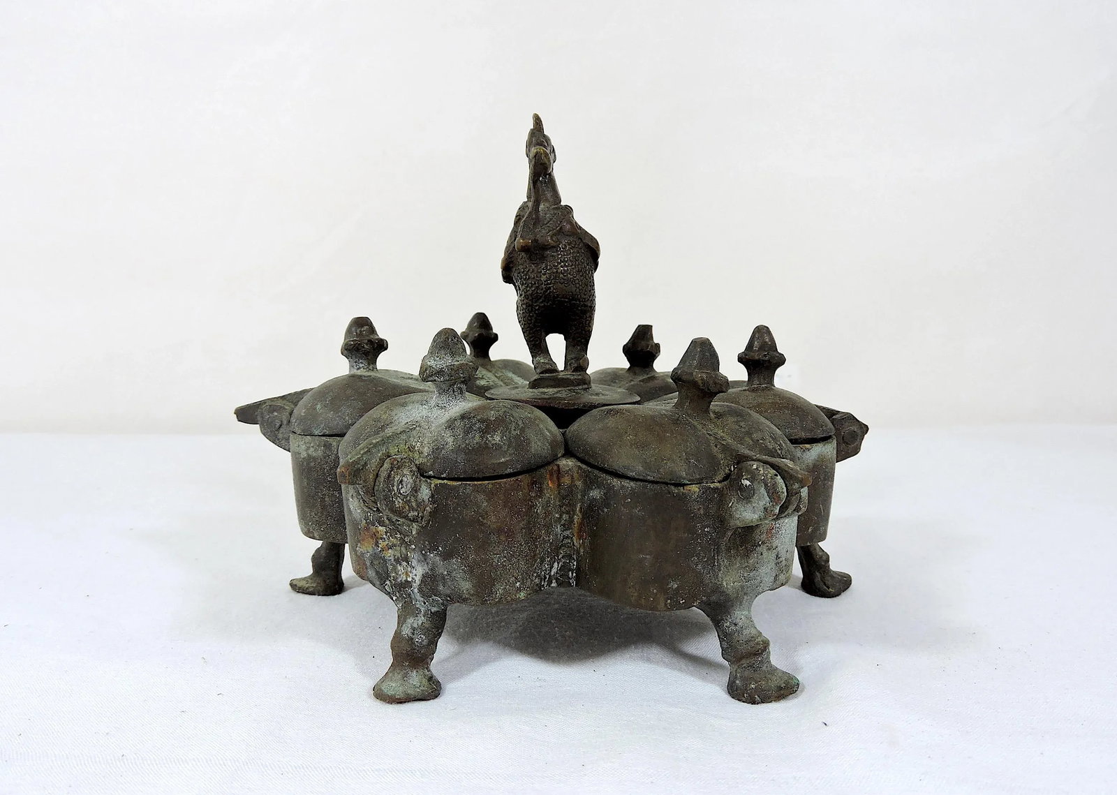 Antique Metal Indian 'Raj' Spice Container / Storage Box With Sacred Bird Finial - 2