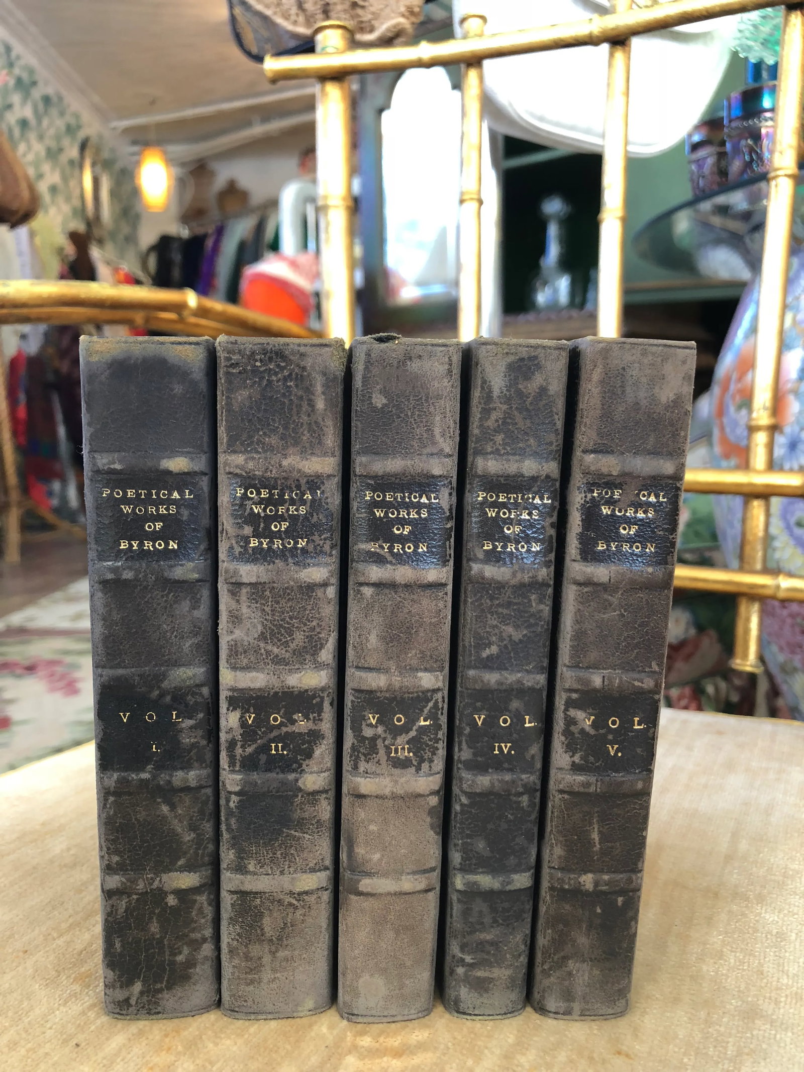 Antique Poetical Works of Byron Books - 5 Volumes - 8