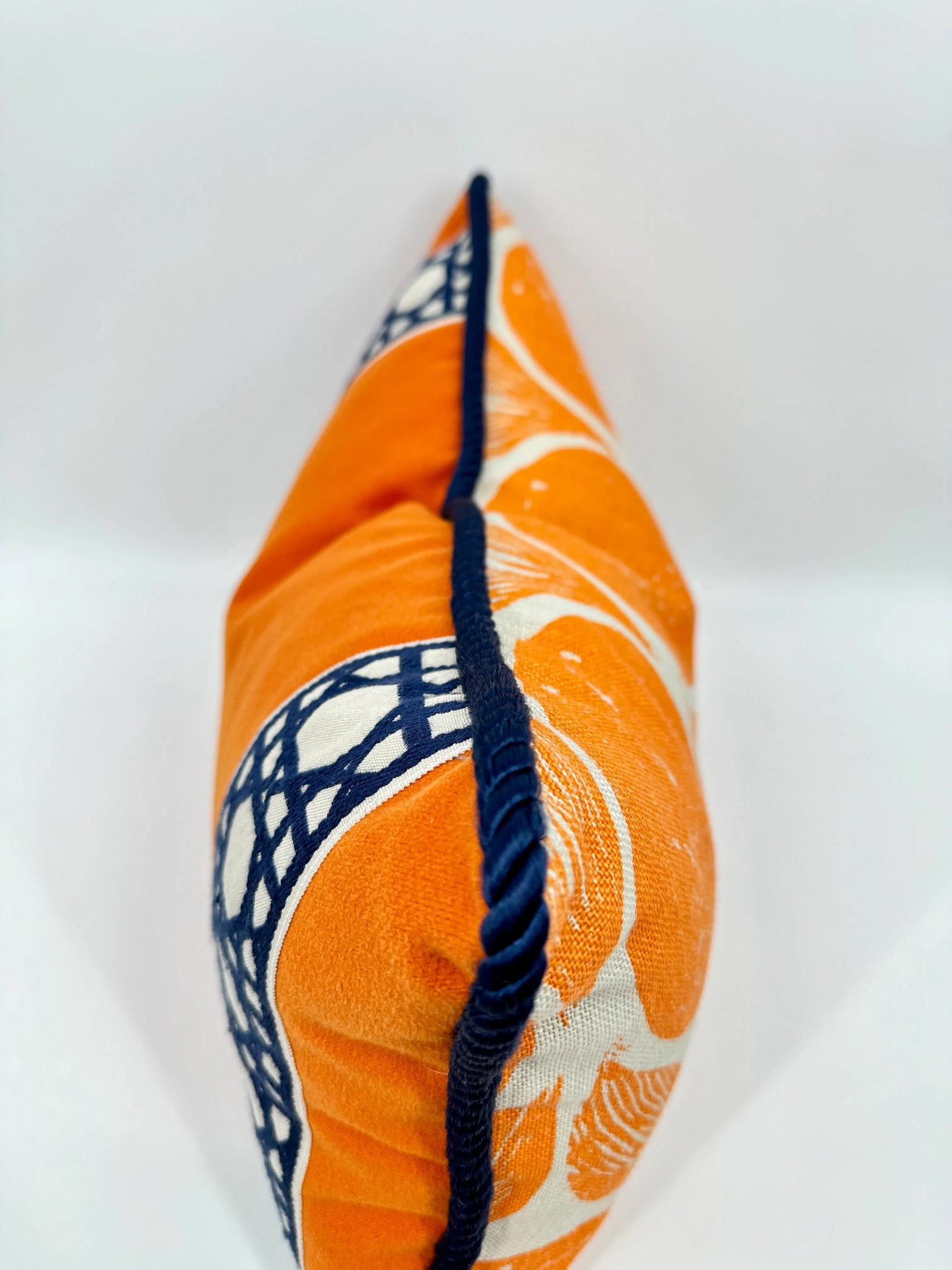 Orange Velvet Botanical Linen Print Pillow - 10