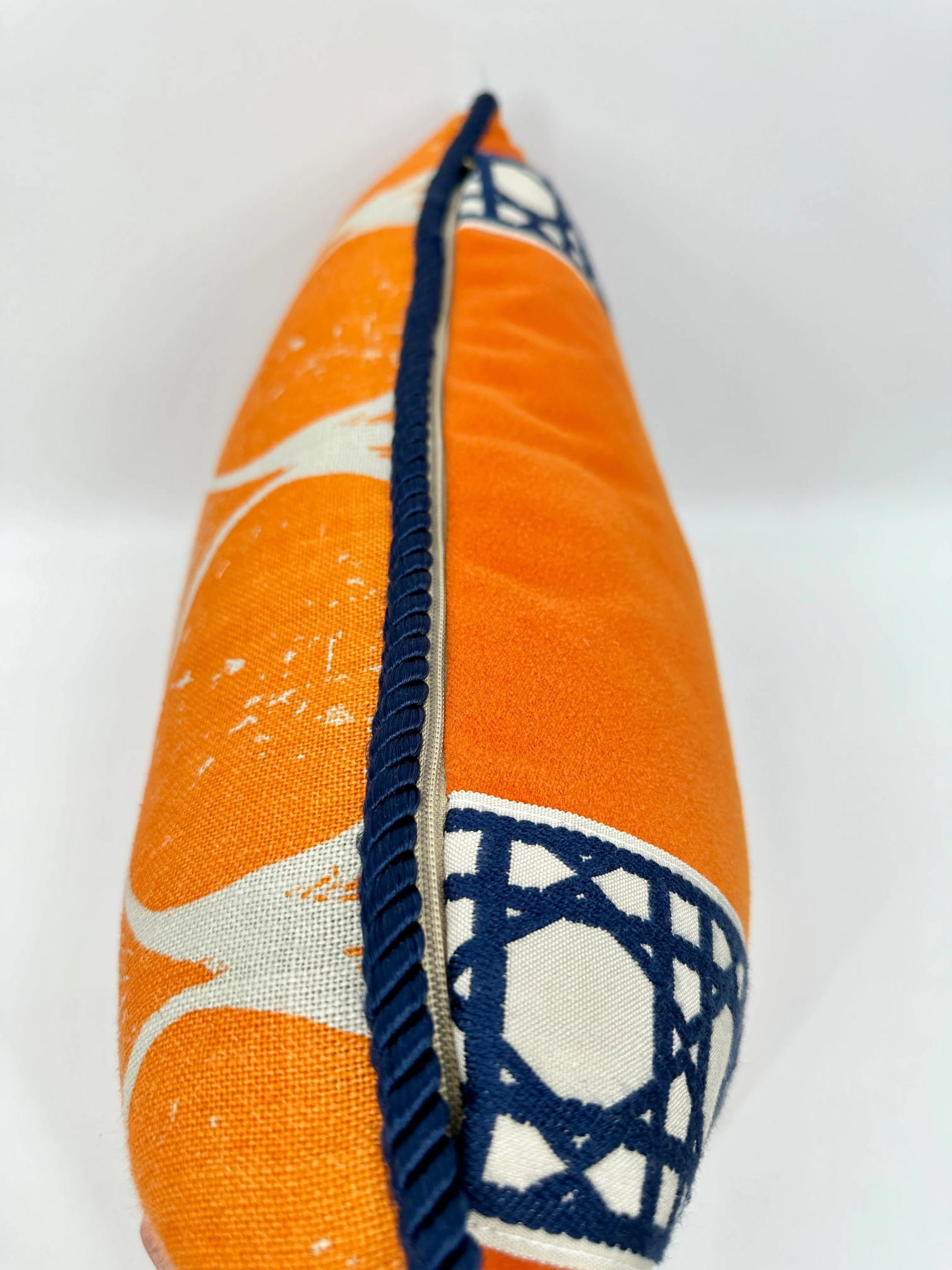 Orange Velvet Botanical Linen Print Pillow - 11