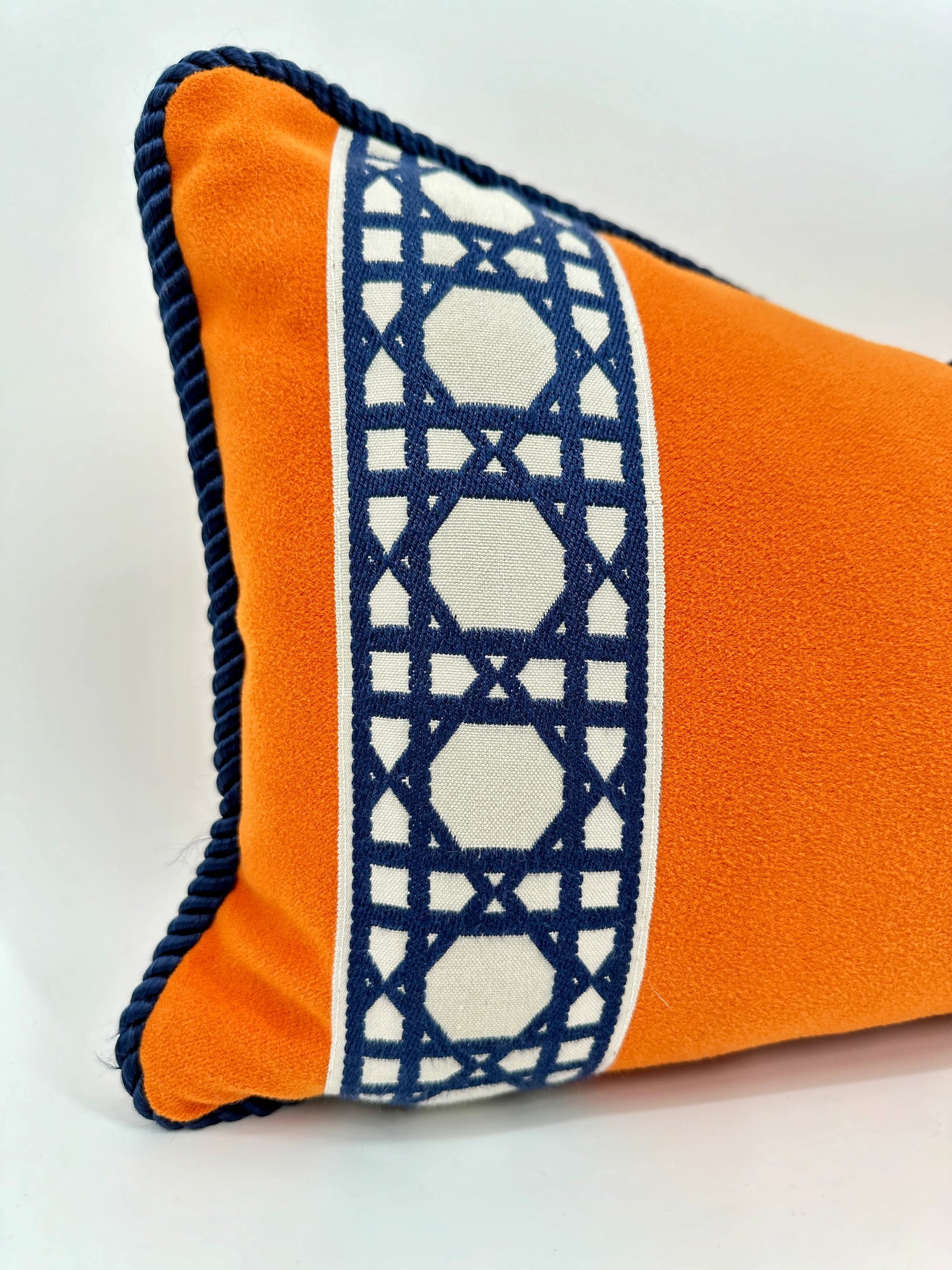 Orange Velvet Botanical Linen Print Pillow - 3