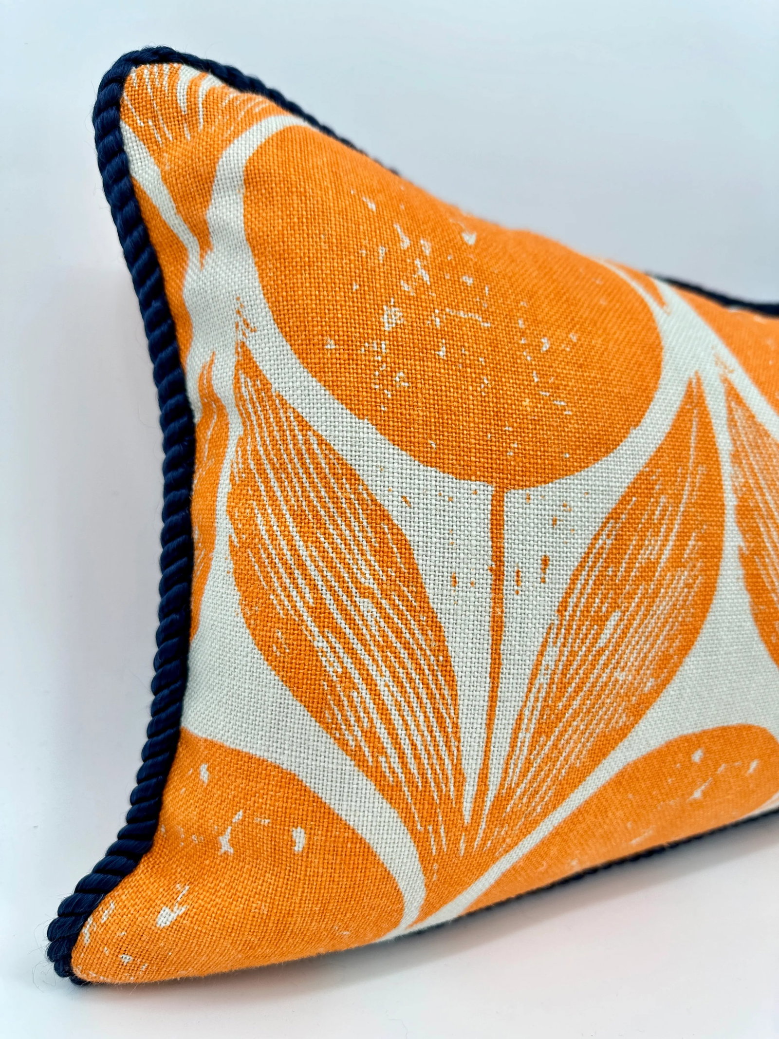 Orange Velvet Botanical Linen Print Pillow - 7