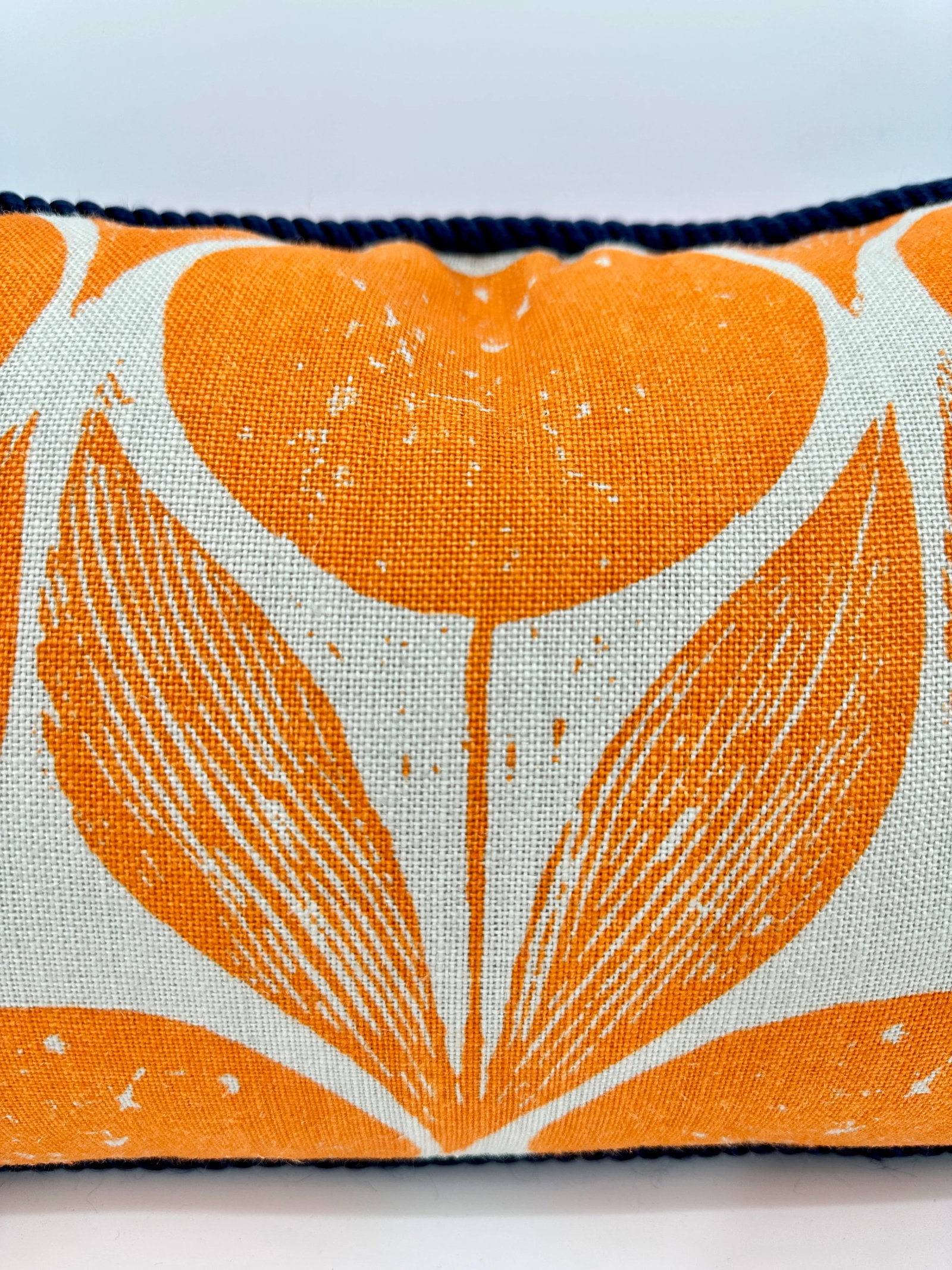 Orange Velvet Botanical Linen Print Pillow - 8