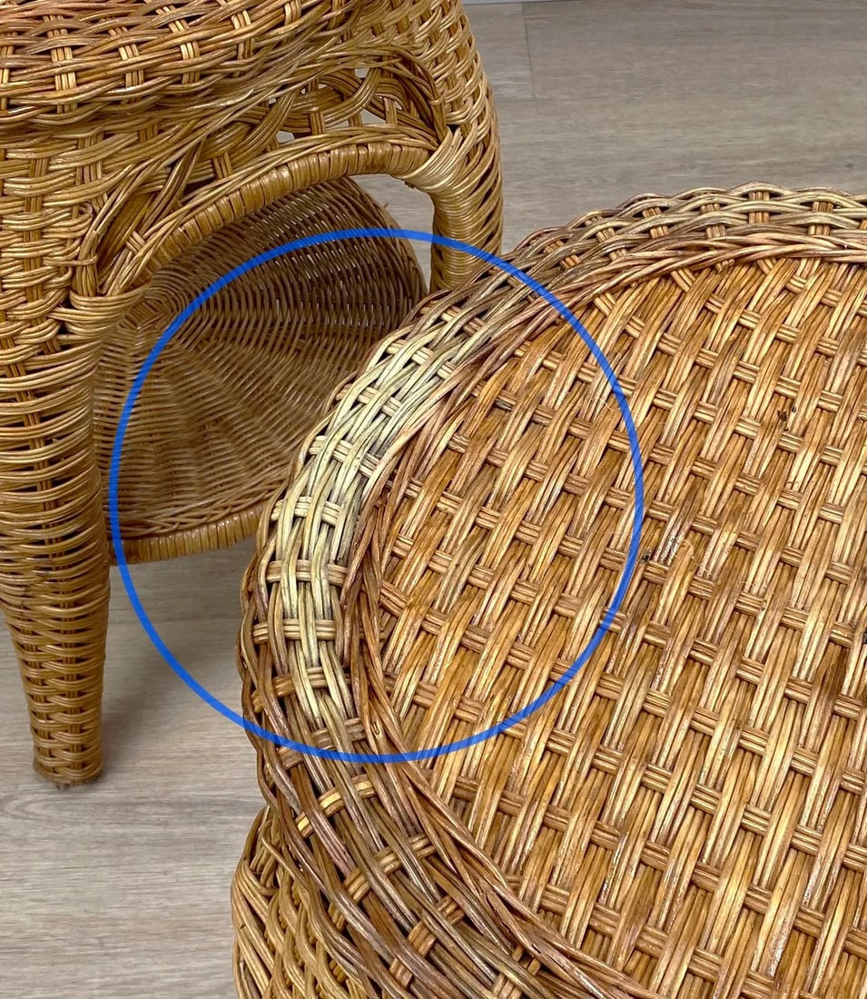 Vintage Coastal Boho Natural Wicker Round Plant Stand End Tables - a Pair - 6