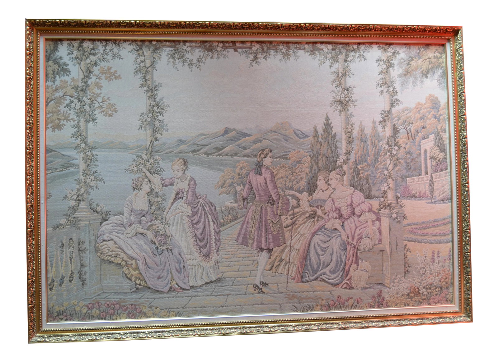 Antique Framed Italian Tapestry Ladies at Lake Como (1 of 6)