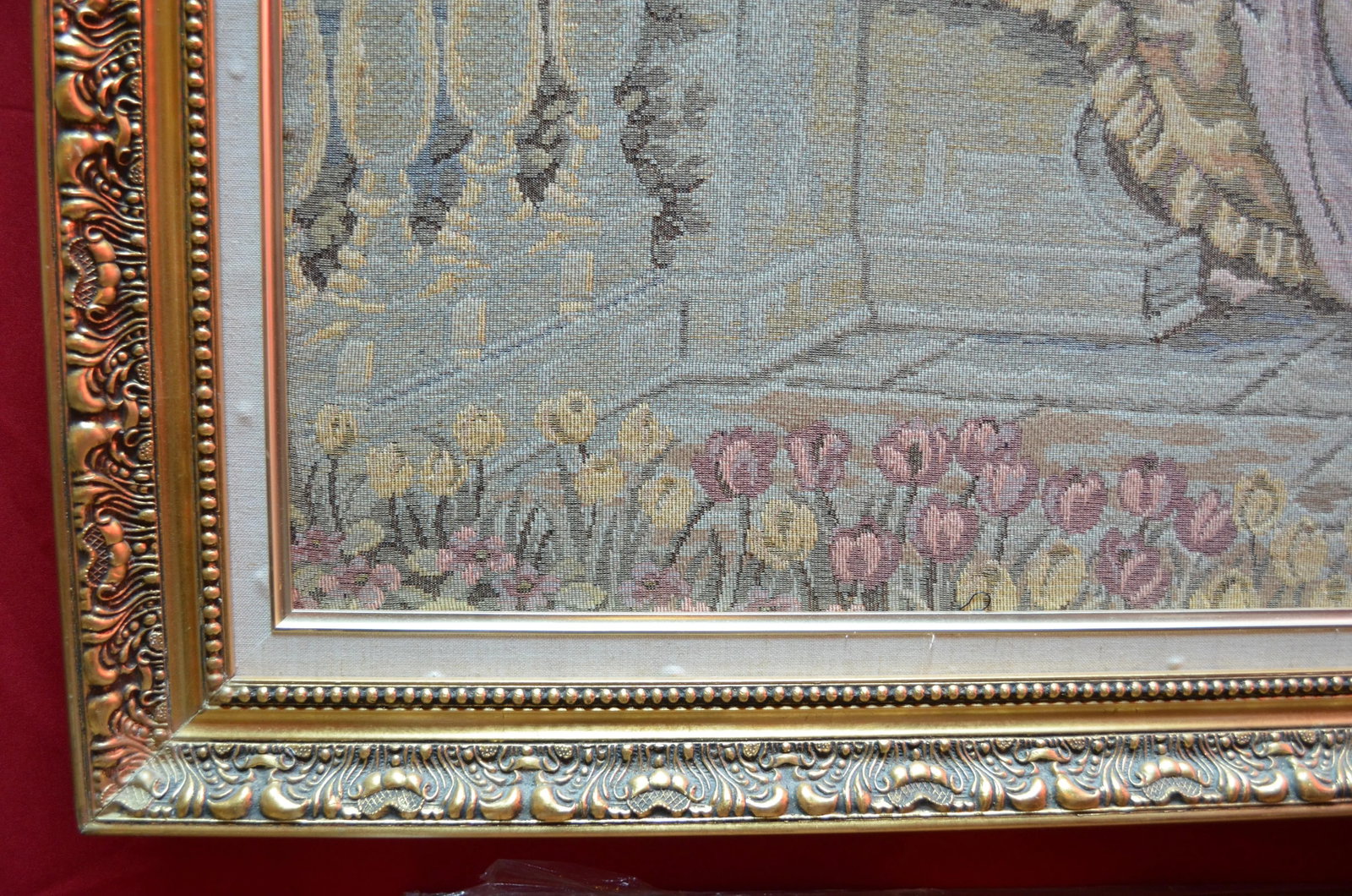 Antique Framed Italian Tapestry Ladies at Lake Como - 5