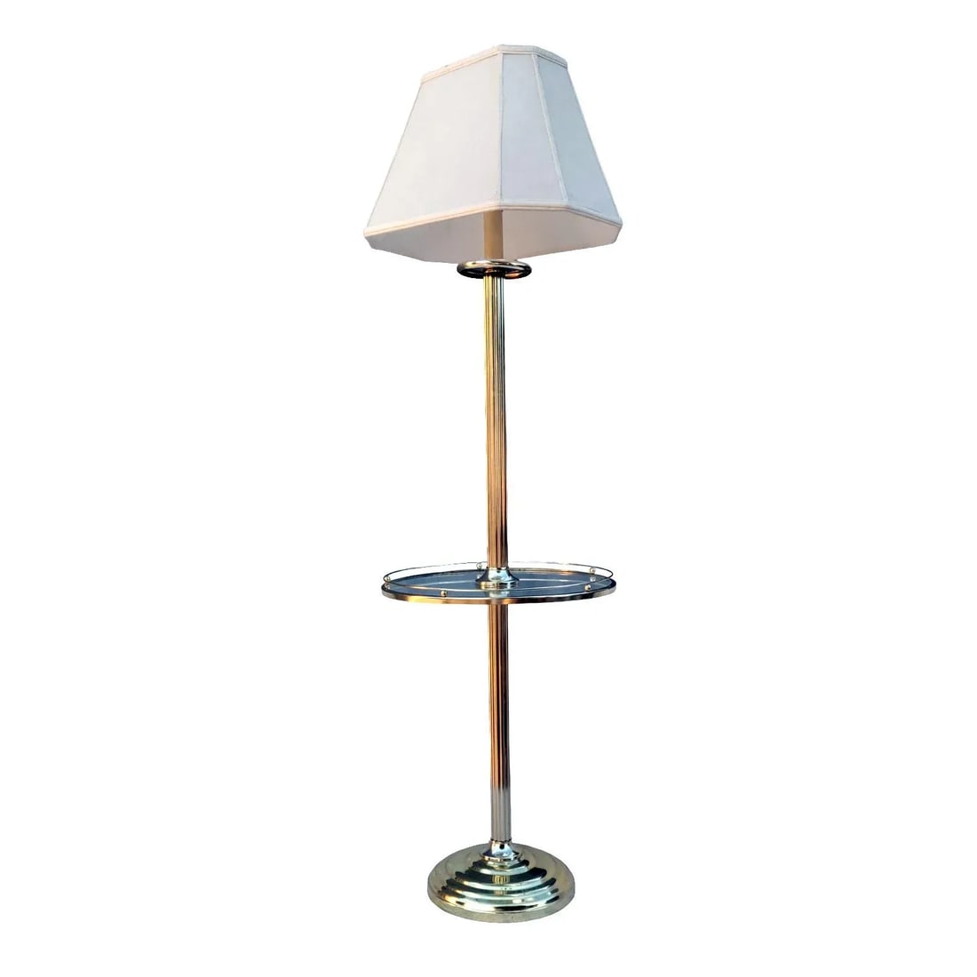 1980s Fluted Brass Floor Lamp With Galleried Glass Tabletop - 2