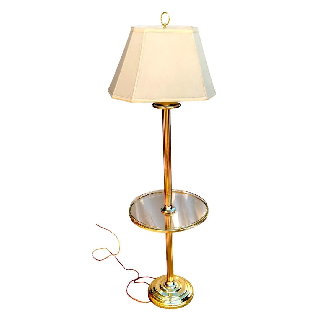 1980s Fluted Brass Floor Lamp With Galleried Glass Tabletop - 3