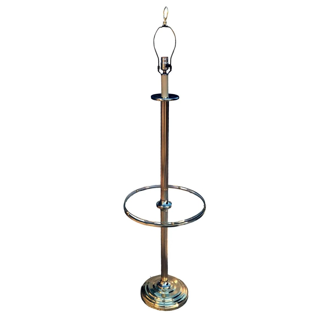 1980s Fluted Brass Floor Lamp With Galleried Glass Tabletop - 5