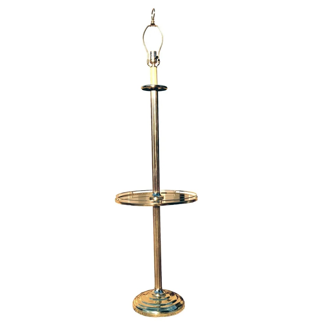1980s Fluted Brass Floor Lamp With Galleried Glass Tabletop - 6