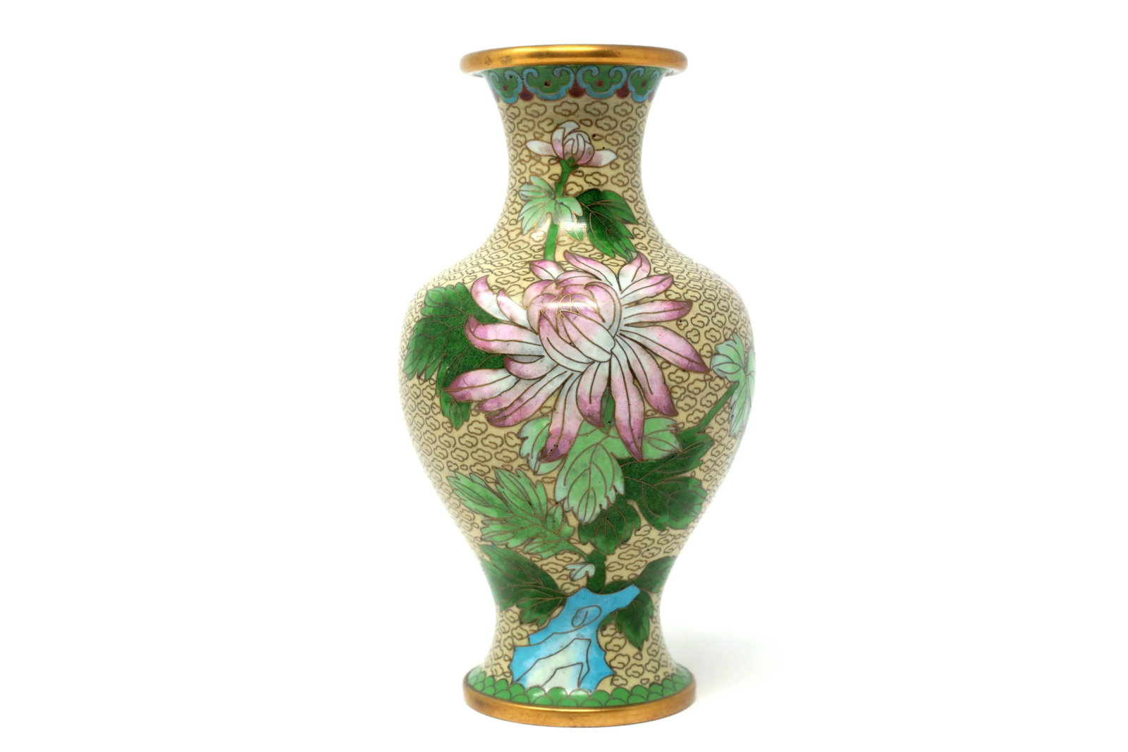 Vintage Cloisonne Vase With Mums and Cherry Blossoms - 10