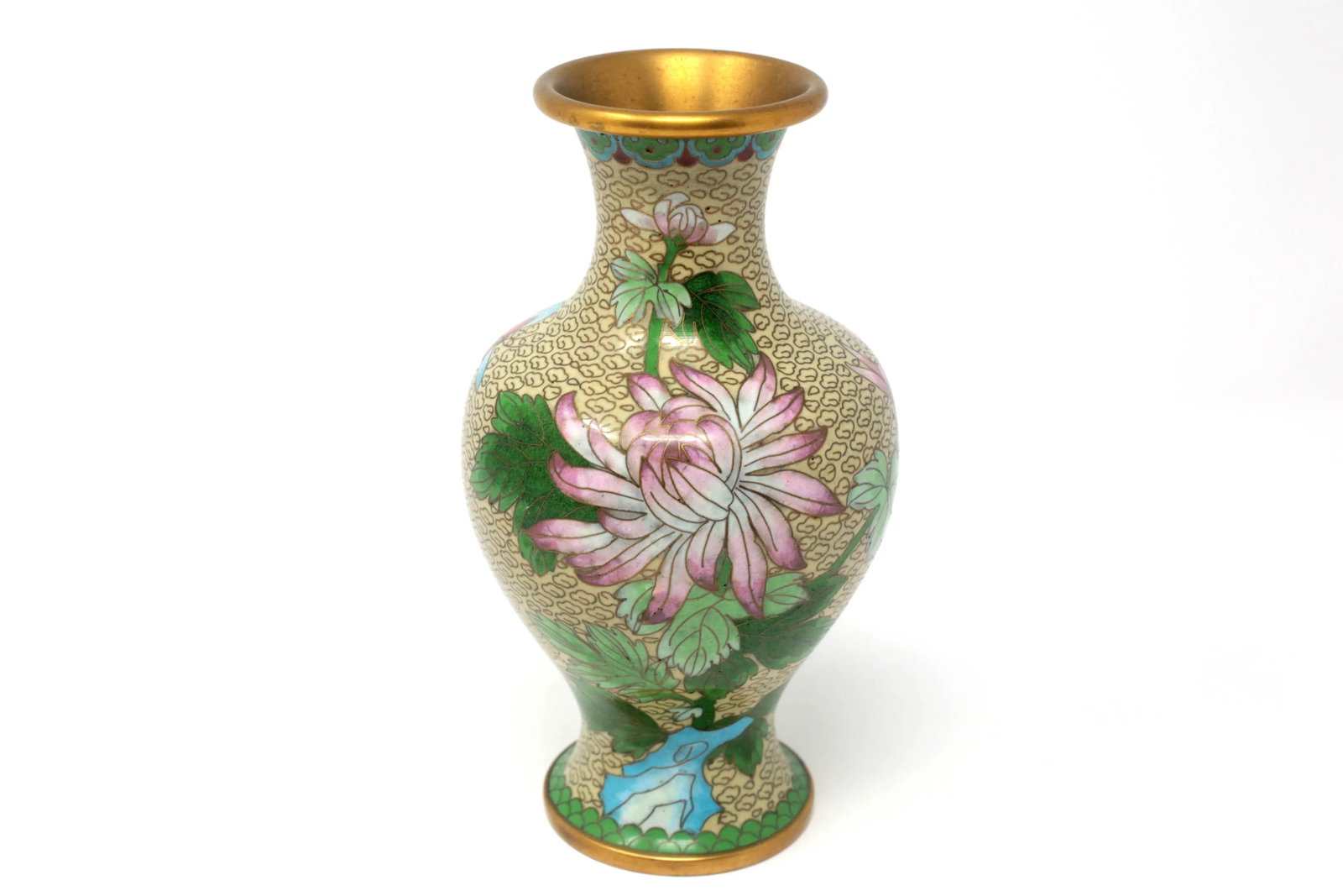 Vintage Cloisonne Vase With Mums and Cherry Blossoms - 11
