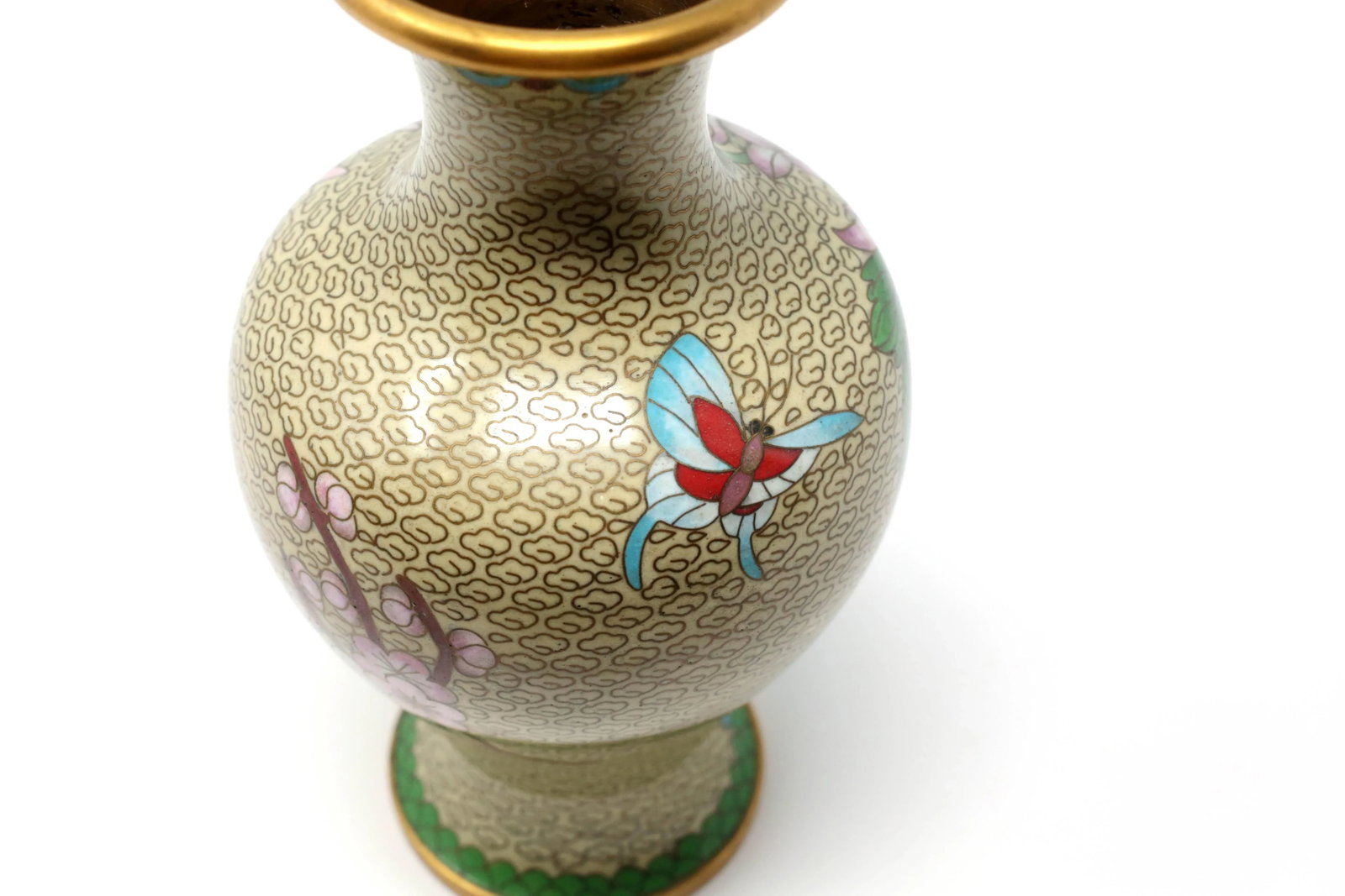 Vintage Cloisonne Vase With Mums and Cherry Blossoms - 2