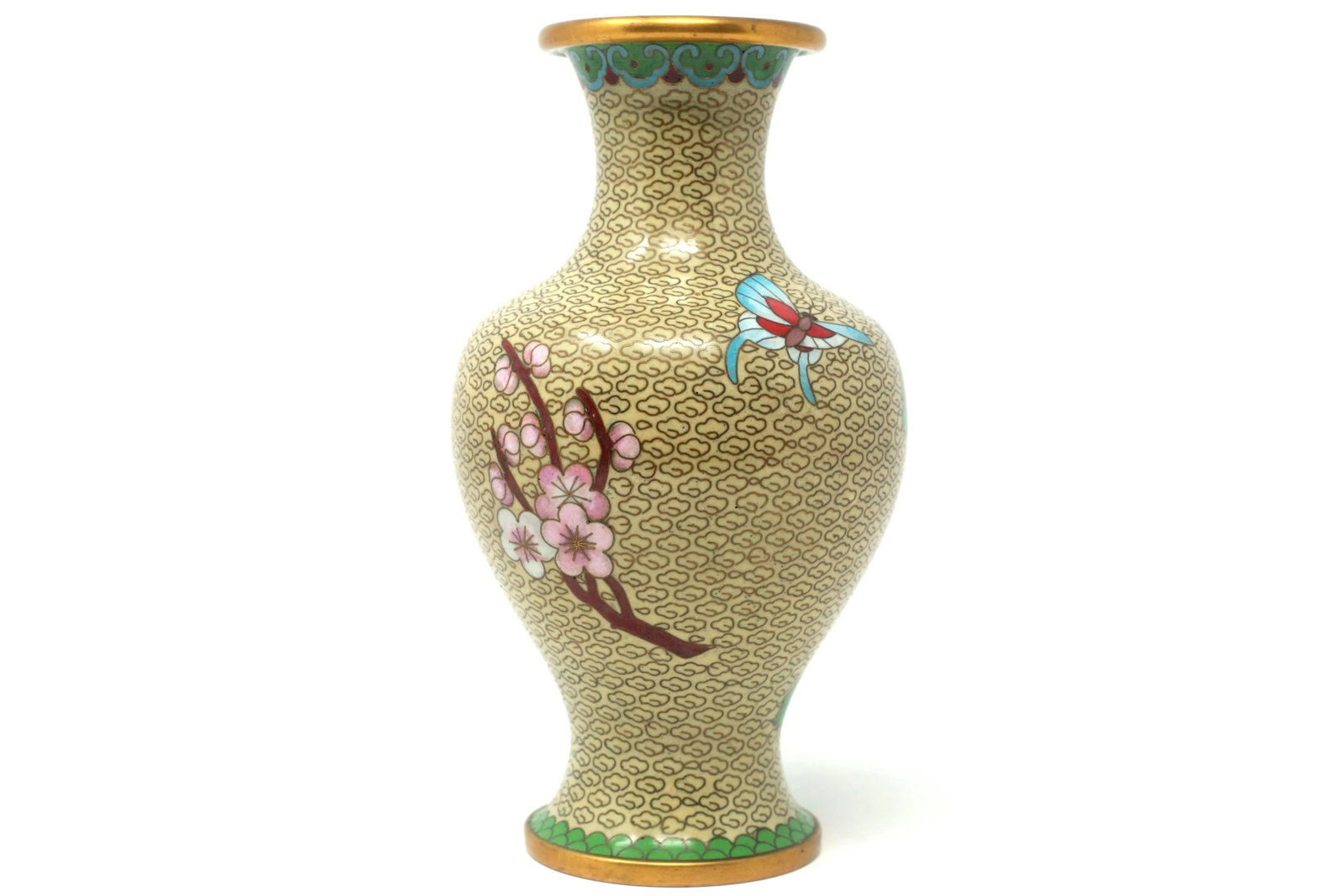 Vintage Cloisonne Vase With Mums and Cherry Blossoms - 4