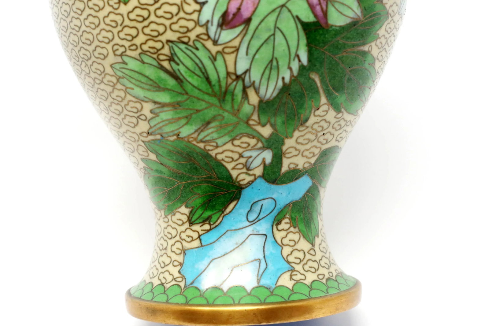 Vintage Cloisonne Vase With Mums and Cherry Blossoms - 6