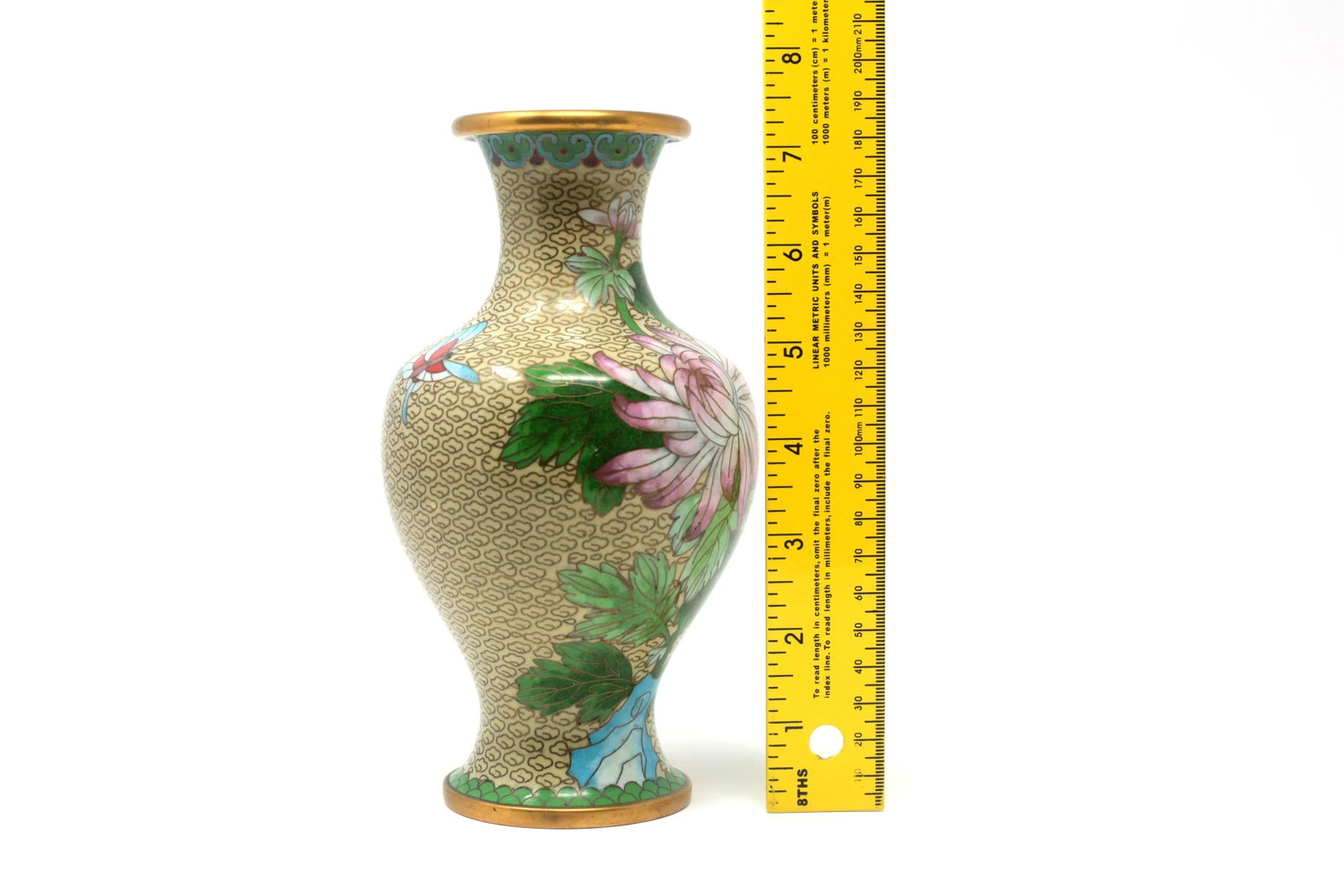 Vintage Cloisonne Vase With Mums and Cherry Blossoms - 8
