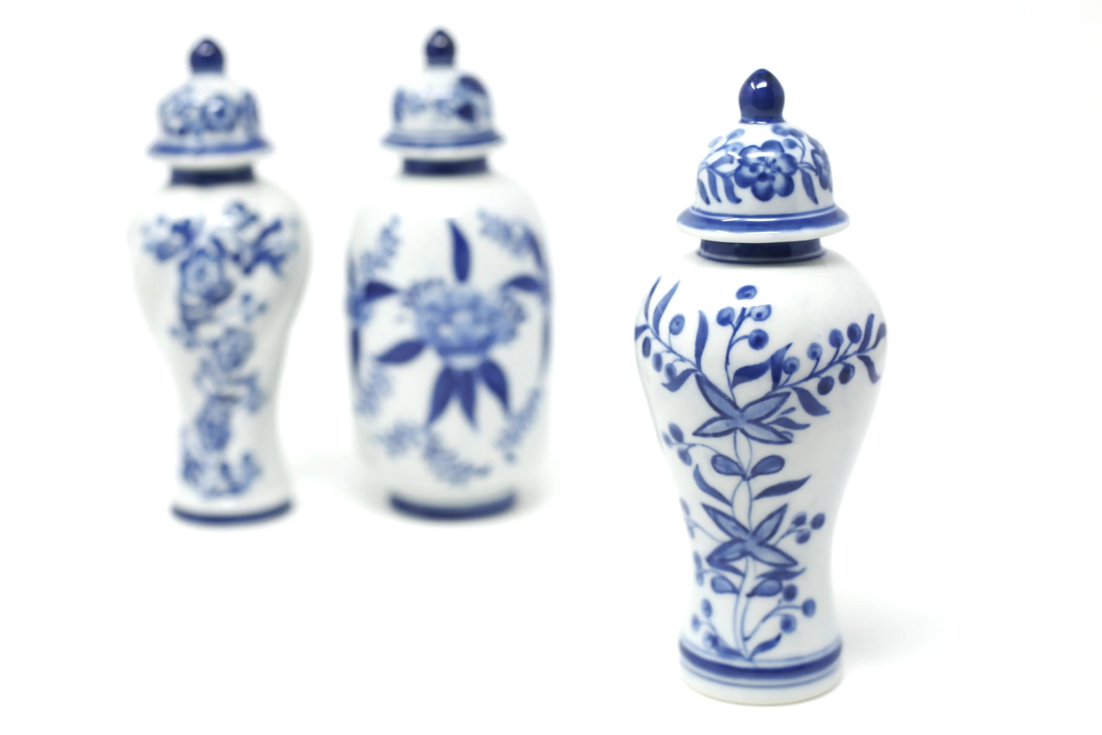 Blue and White Petite Temple Jars - Set of 3 - 2