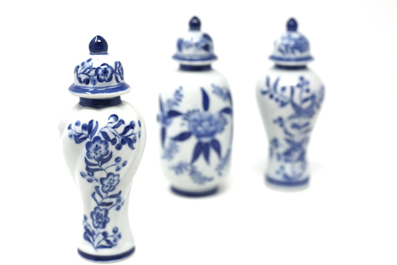 Blue and White Petite Temple Jars - Set of 3 - 4