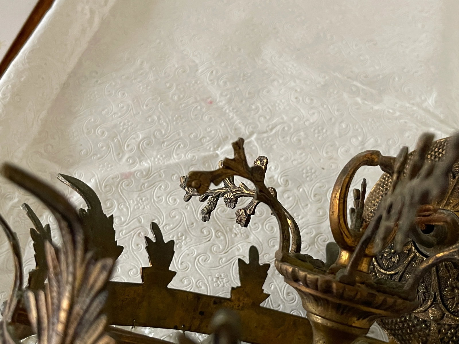 Vintage Cast Brass and Crystal Basket Chandelier With 3 Lights - 11