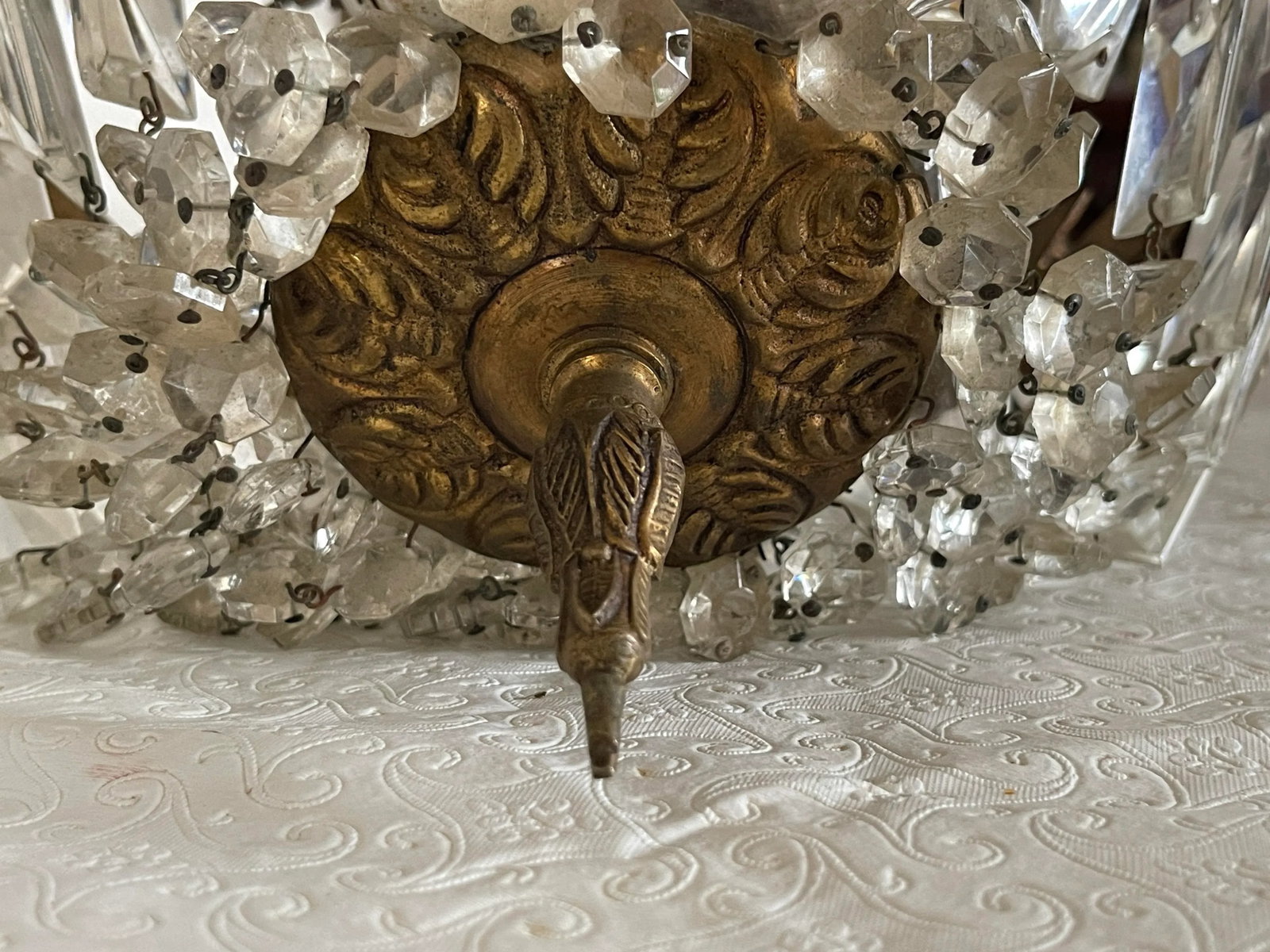 Vintage Cast Brass and Crystal Basket Chandelier With 3 Lights - 3
