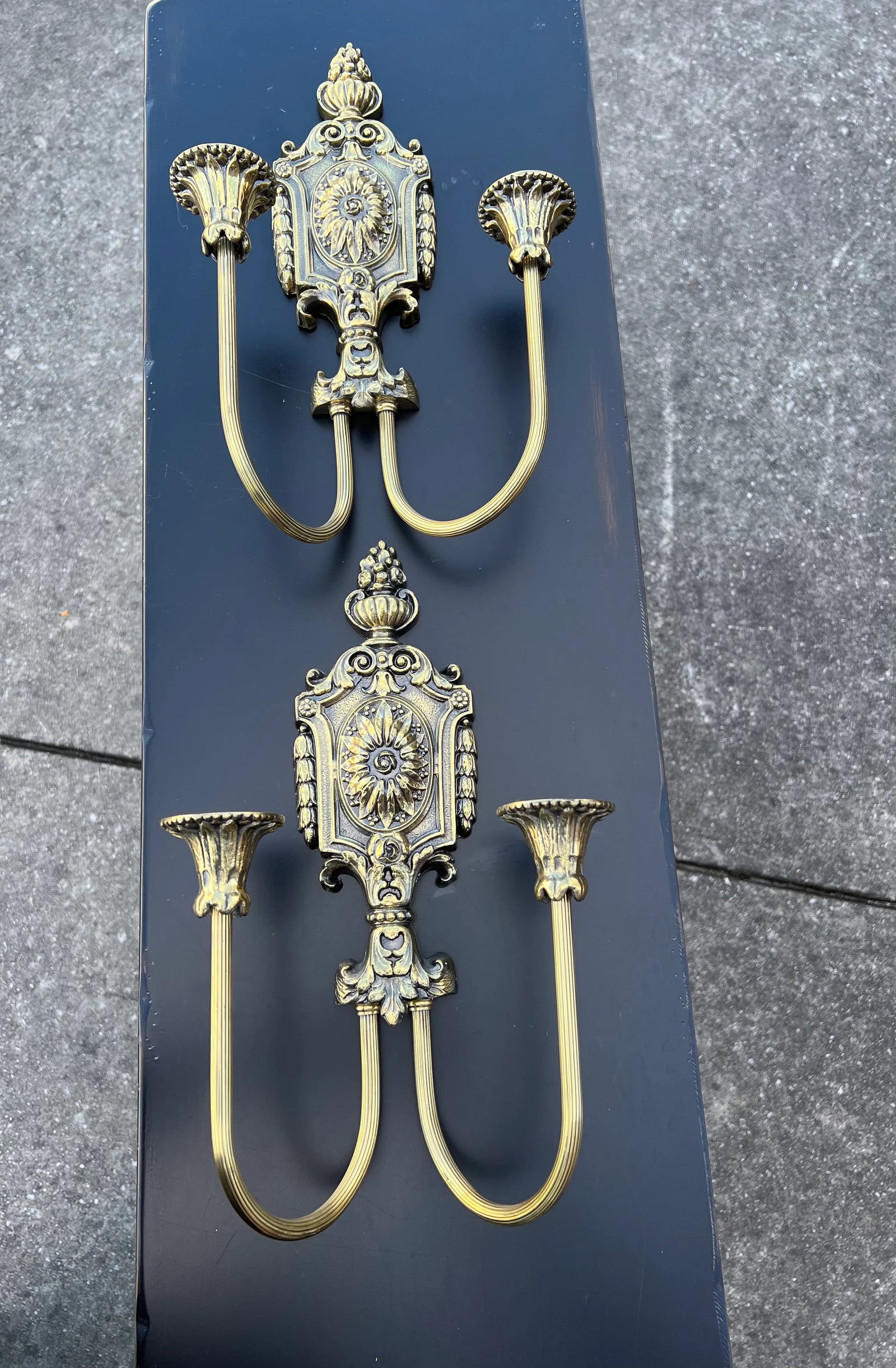 1960s Gold Gilt Style Wall Candle Sconces - a Pair - 3