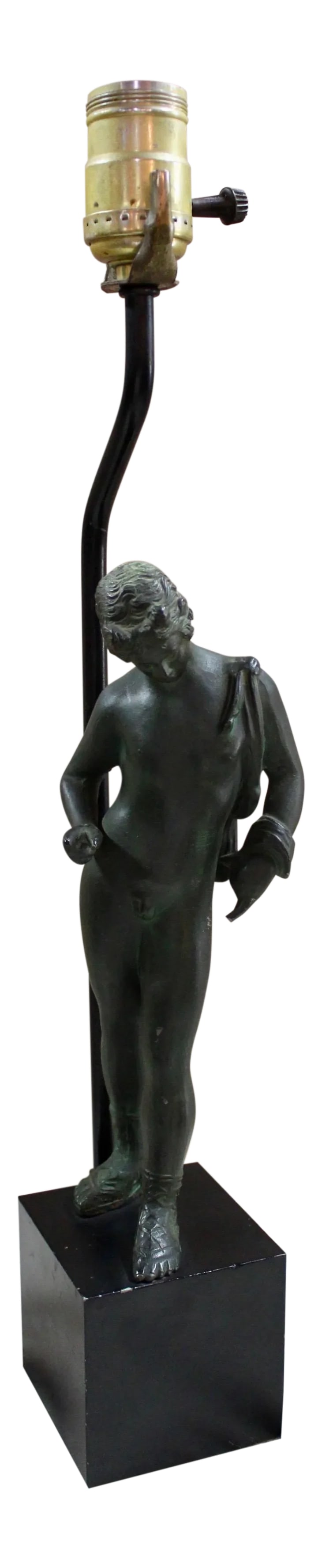 Neoclassical Narcissus Bronze Lamp: Bronze classical statue of Narcissus after the original found in Pompeii, on a metal base. Figure height 9.5". Condition: Alterations: Original Condition Unaltered Imperfections: Some Imperfections