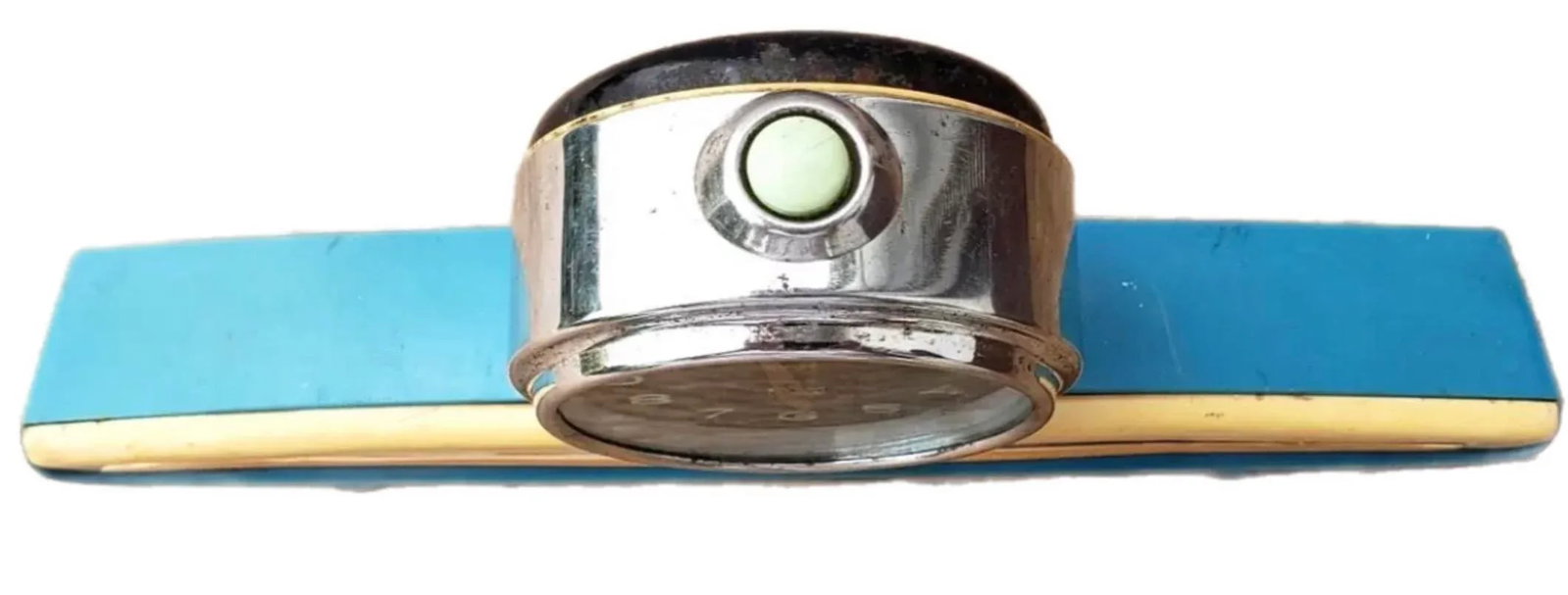 Sale 50s Vintage Art Deco Space Age Toyo Rhythm Style Streamline Turquoise Mid Century Winding Mante - 3