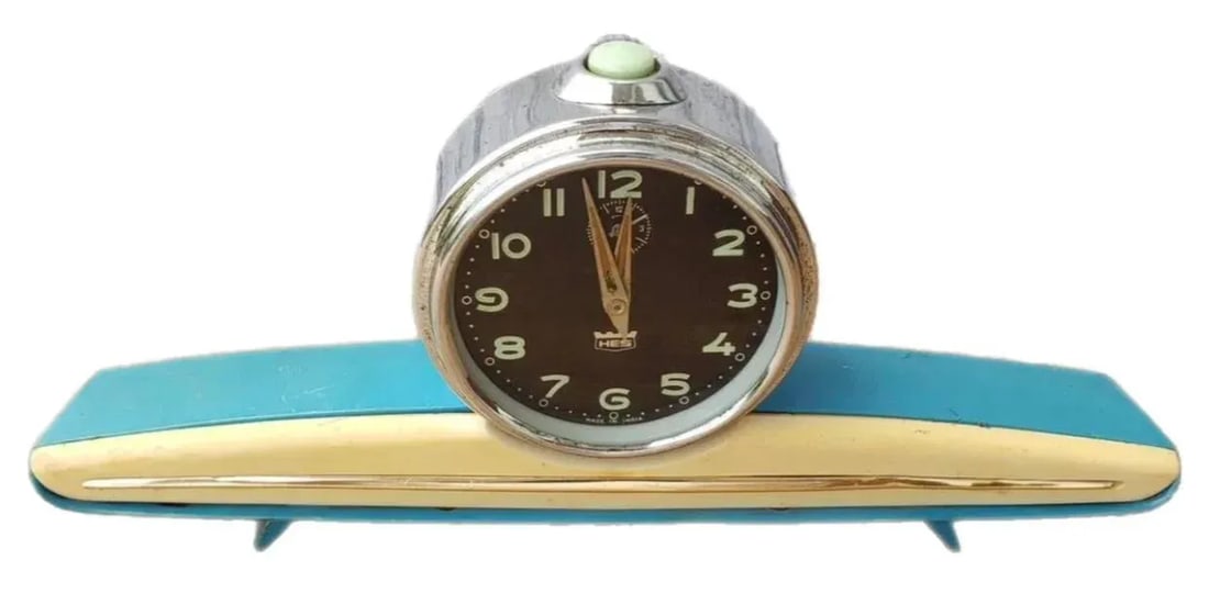 Sale 50s Vintage Art Deco Space Age Toyo Rhythm Style Streamline Turquoise Mid Century Winding Mante - 7