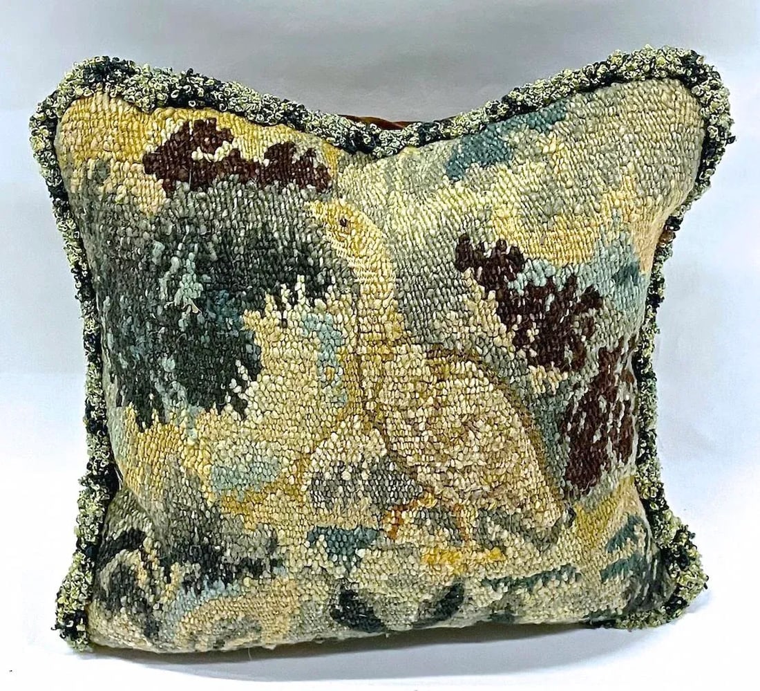 Antique Bird Verdure Tapestry Pillow - 2