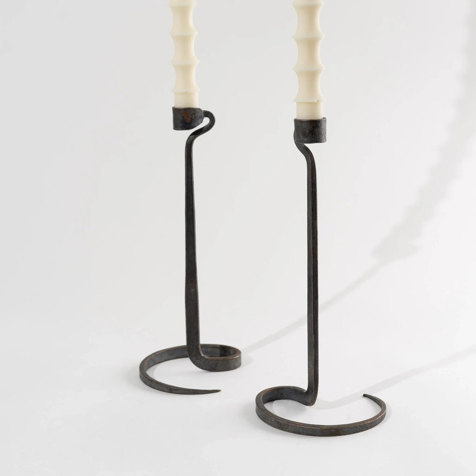 Brutalist Hand Forged Wrought Iron Spiral Candle Stick Holders - a Pair - 10